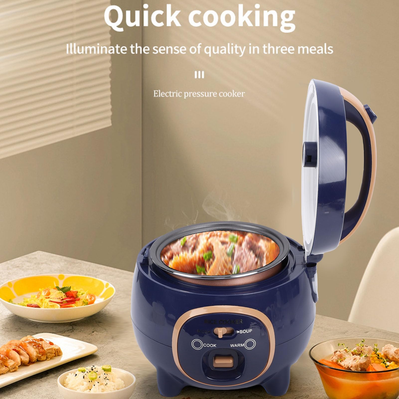 SENECESLI Mini Cuociriso, Mini Cuociriso con Griglia a Vapore, Piccola Macchina per Riso Elettrica Multifunzionale Antiaderente con 300 W 1,8 L, una funzionalità di Cottura Chiave per (Spina europea
