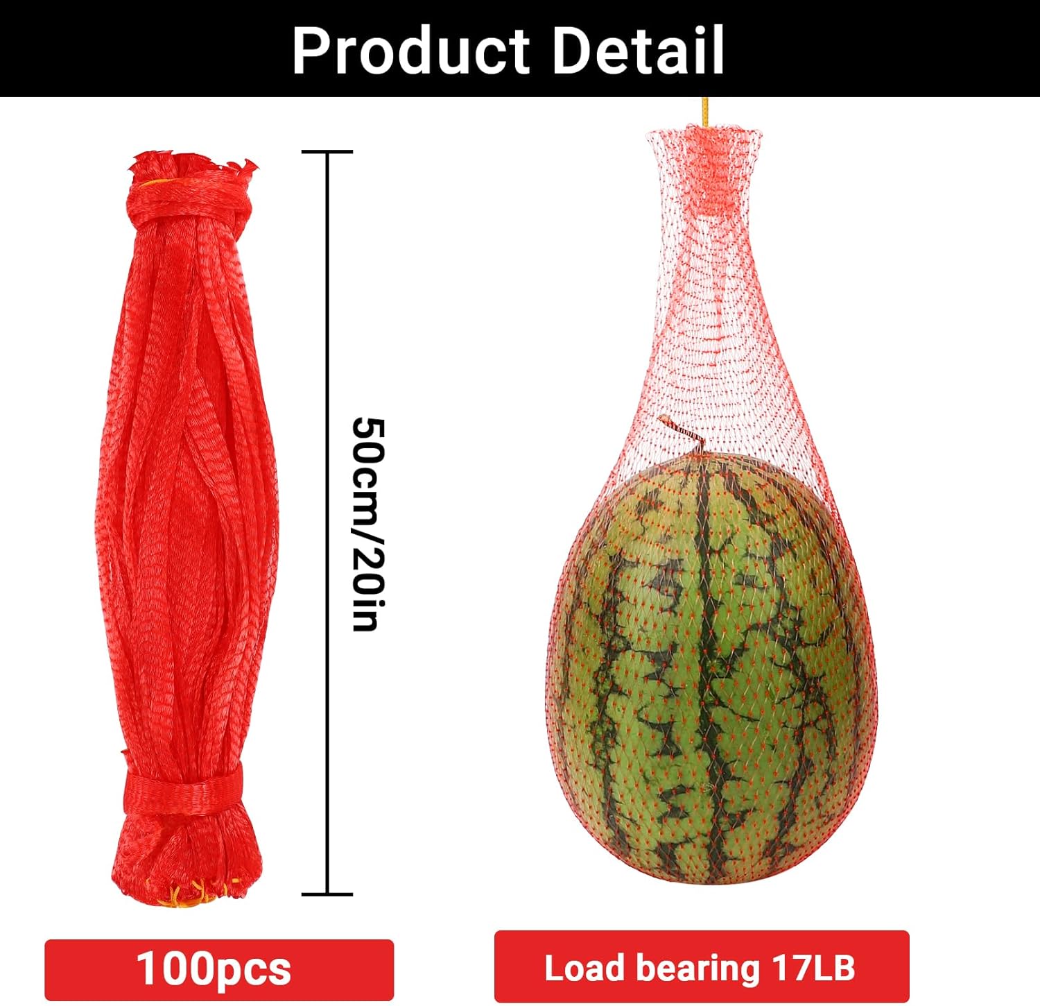 Melon Hammock for Trellis, 100 Pack Heavy Duty Reusable Produce Bags Onions Fresh Bag Melon Cradle for Garden, Watermelon Nets, Honeydew Melon, Cantaloupe (19.7 inch, Max Load 17lbs)