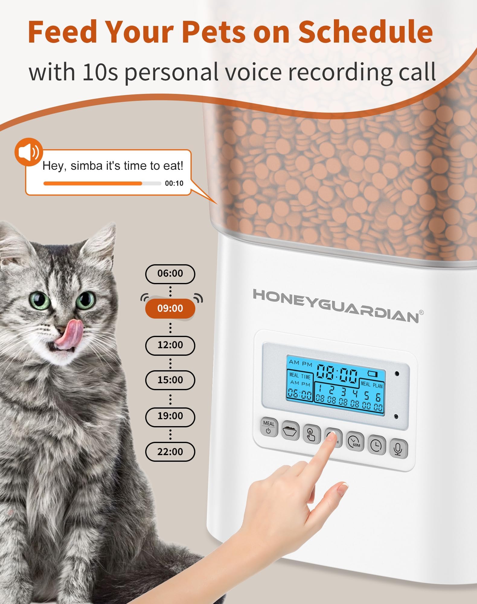 HoneyGuaridan Distributore Automatico Cibo Gatti Doppio, 2 Scivoli Separati per la consegna del Cibo, 3.5L Dispenser Crocchette Gatto con Timer, 1-6 Pasti/Giorno, Sigillato per mantenerlo fresco
