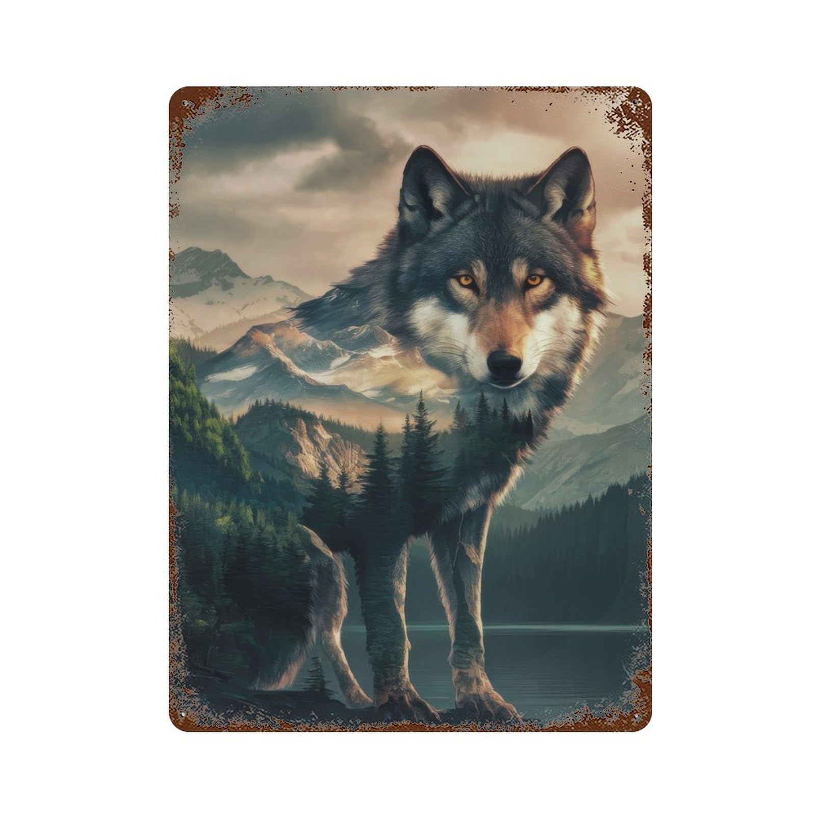 Wolf Forest Husky Dog 15.7"x11.8" Vintage Rust Metal Sign, Shabby Chic Decor for Garage, Bar And Workshop Decor