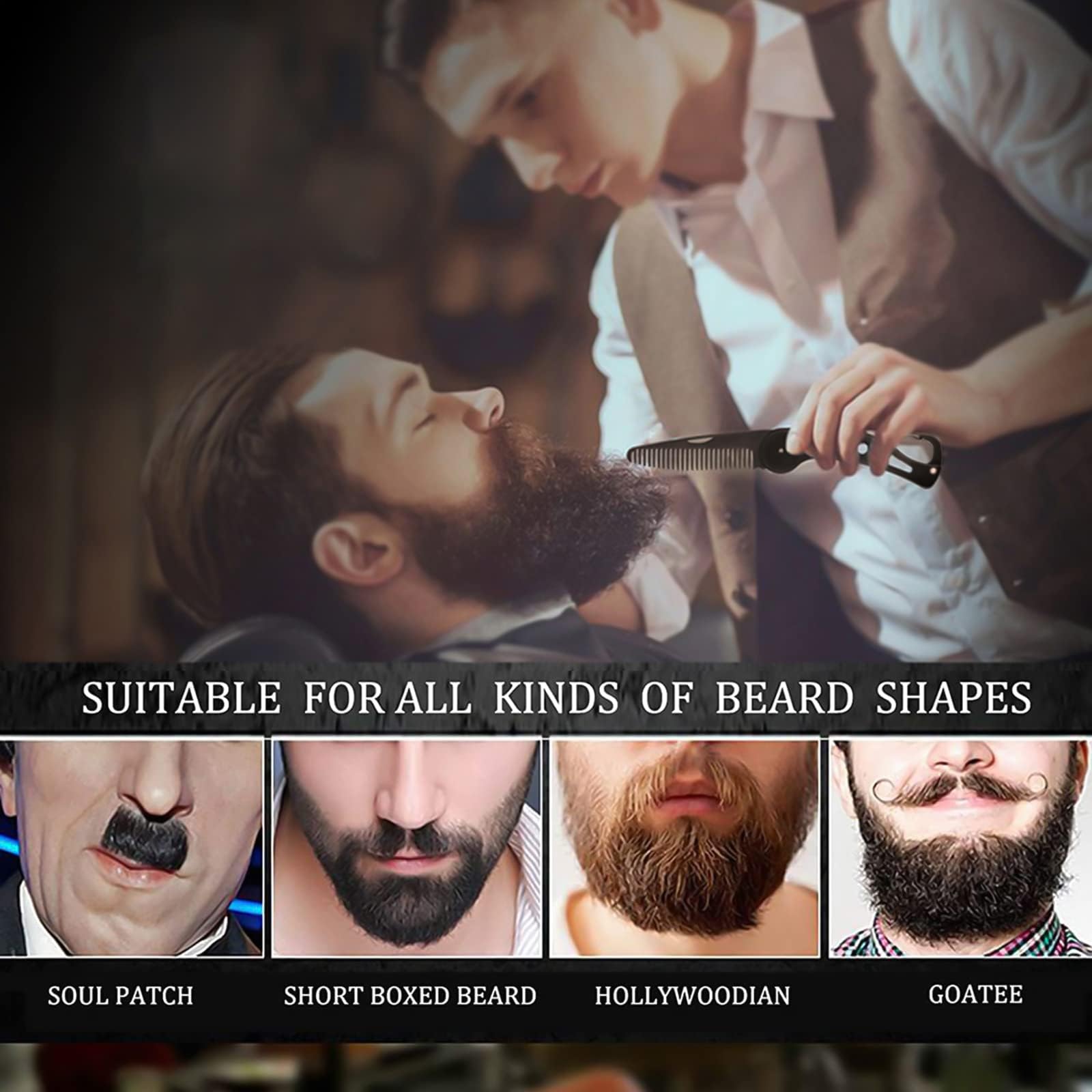 Pettine da barba pieghevole in acciaio inossidabile, da uomo, per curare, pettinare e acconciare capelli, barba e baffi, tascabile, antistatico, 9,5 x 3 x 1,5 cm