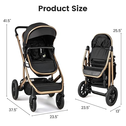 Miniatura 9 de INFANS Cochecito de bebé 2 en 1, cochecito plegable para recién nacido, cuna convertible para bebé, plegable, alta absorción de impactos con asiento