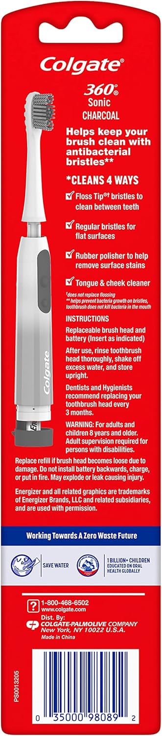 Colgate 360 Charcoal Sonic Powered Battery Toothbrush, 2 Pack