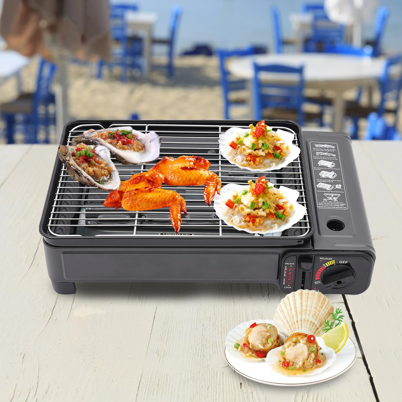 Barbecue à gaz portable avec filet de barbecue, barbecue de table, barbecue de camping, barbecue de pique-nique, pour pique-nique, jardin, terrasse, camping, voyage