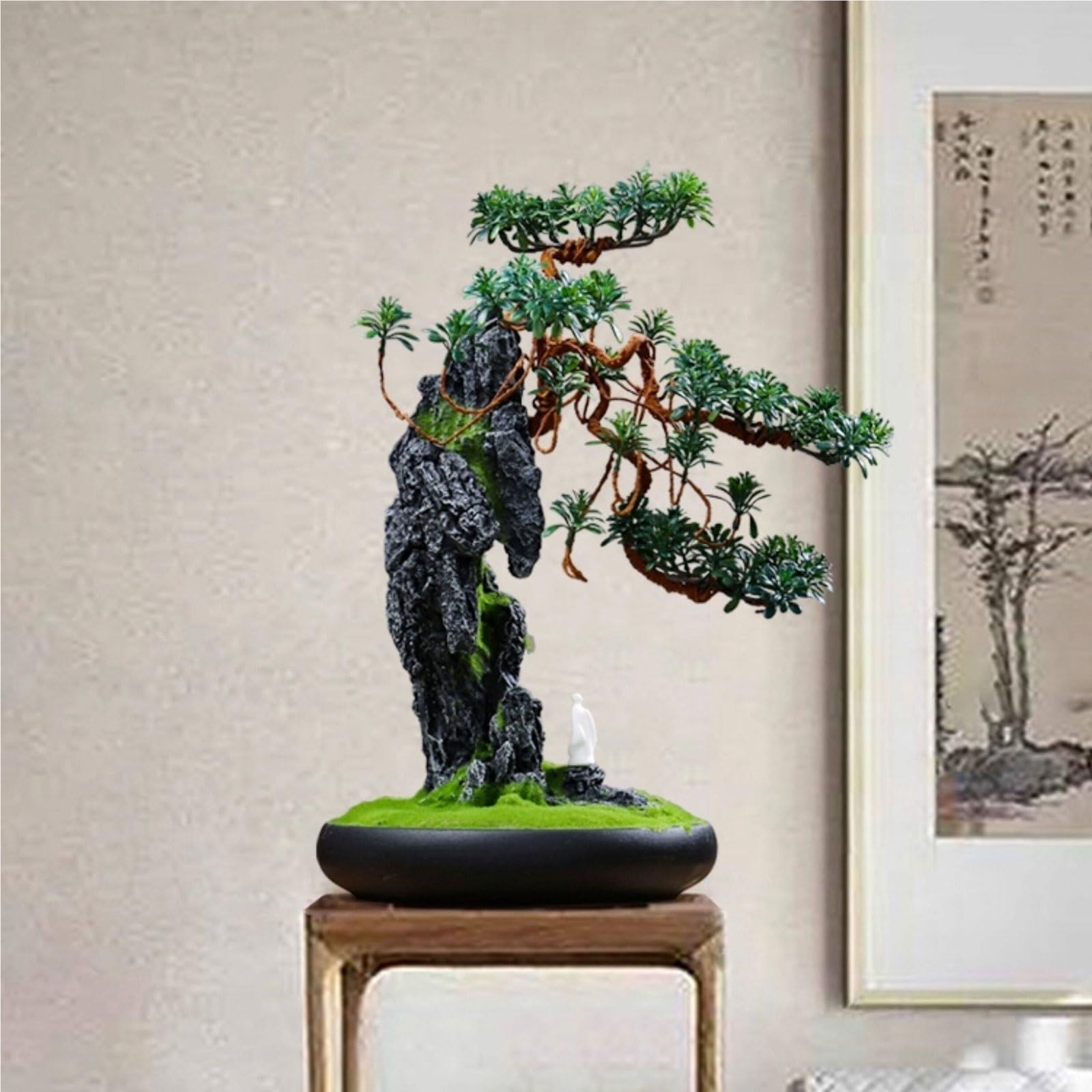 Plantas artificiales Bonsai artificial en maceta de cerámica pino falso