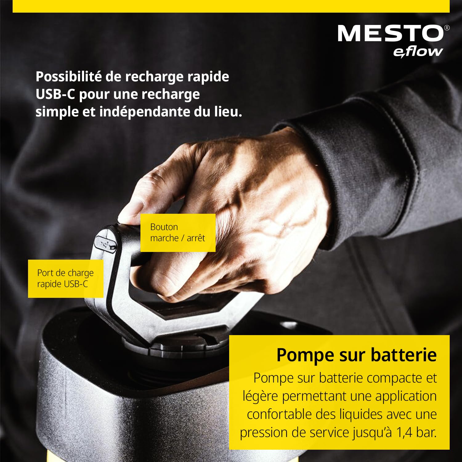 MESTO e.Flow e.Flori Compact Pulvérisateur à Batterie 3 L | Pulverisateur Electrique 1,4 Bar | Pulverisateur de Jardin électrique à Main avec Pompe intégrée pour Eau, Engrais et désherbage
