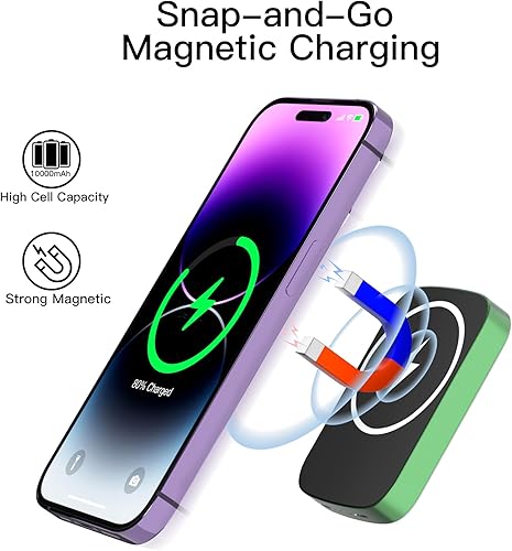 Miniatura 5 de Banco de energía, banco de energía inalámbrico magnético de 10000 mAh compatible con MagSafe, paquete de baterías para iPhone 141312, Samsung Galaxy