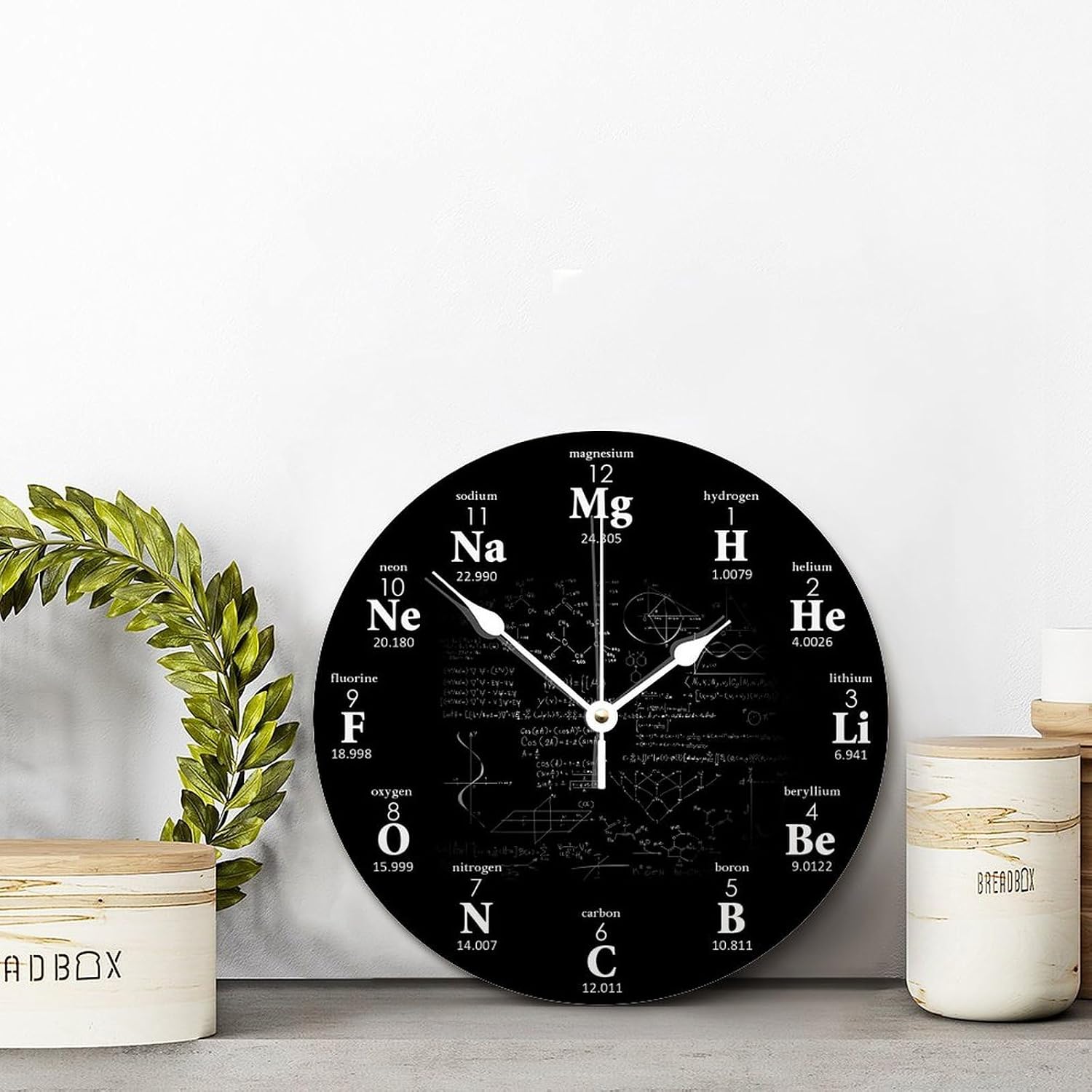 ArogGeld Chemical Formulas Clock Periodic Table of Elements Chemistry 12 Inch Wooden Wall Clocks Battery Operated Silent Non-Ticking Farmhouse Wall Decor for Bedroom Living Room
