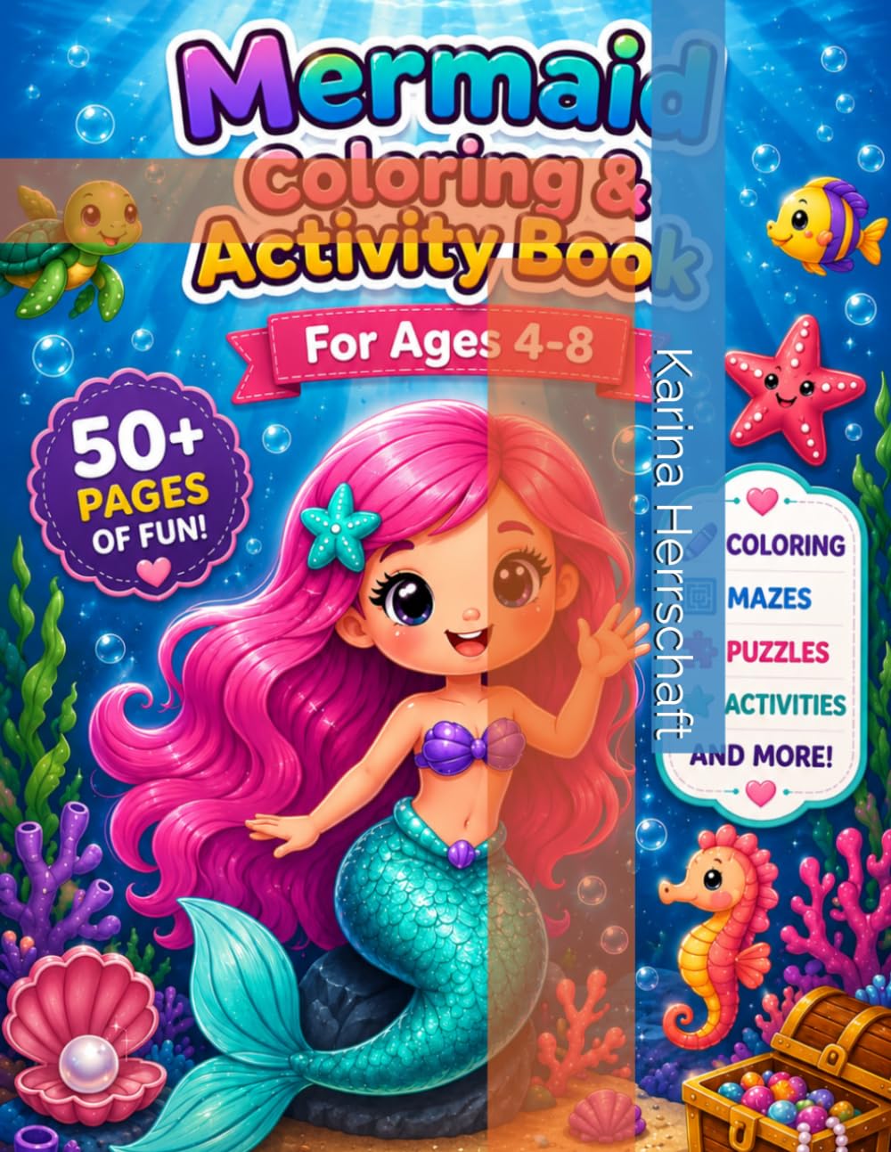Cute Mermaid Coloring Book: Fun and Easy Ocean Coloring Pages for Kids Ages 4–8