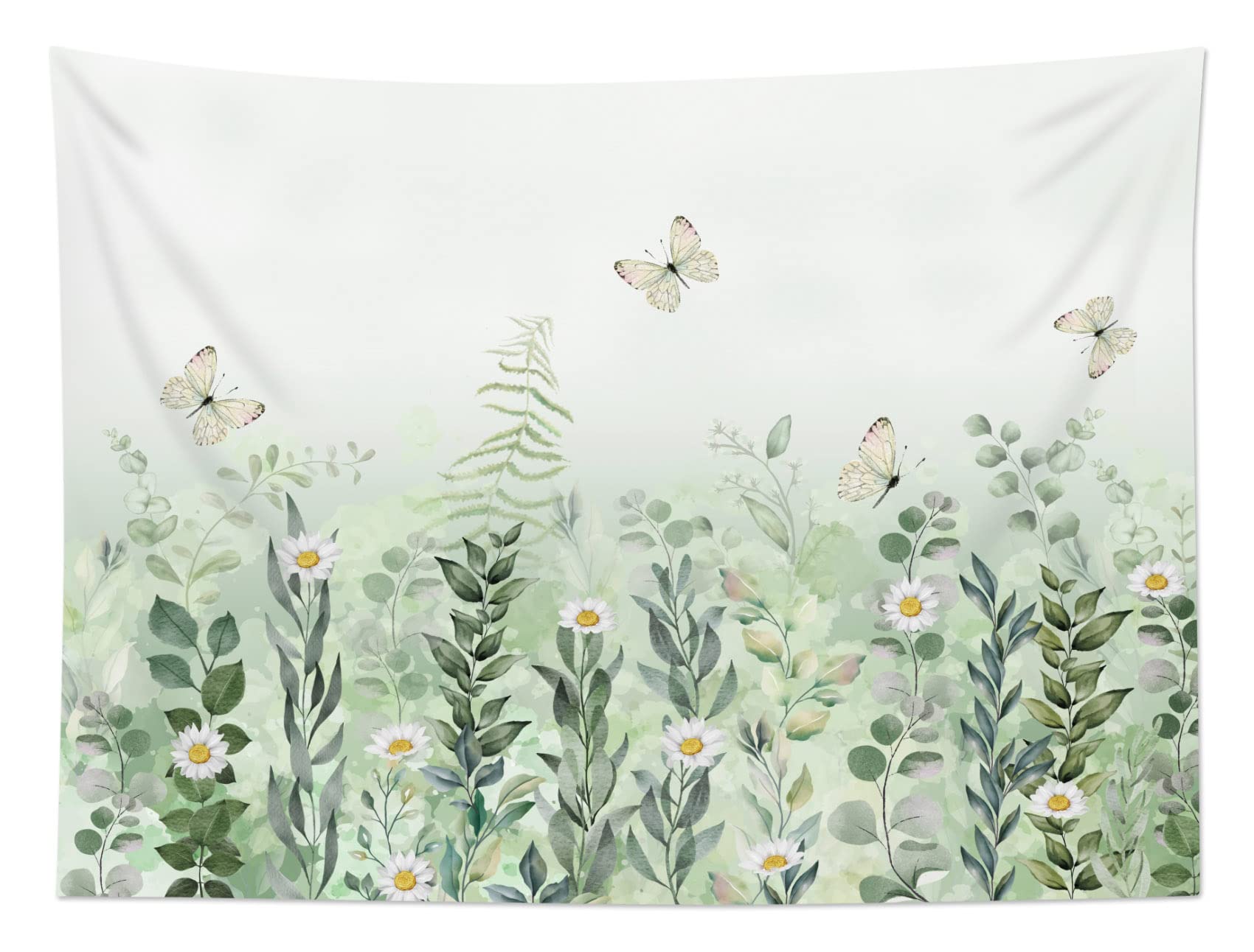 EOBTAIN Sage Green Leaves Tapestry Eucalyptus Leaf Botanical Plant Vintage Daisy Flowers Butterfly Floral Tapestries Simple Cottagecore Aesthetic