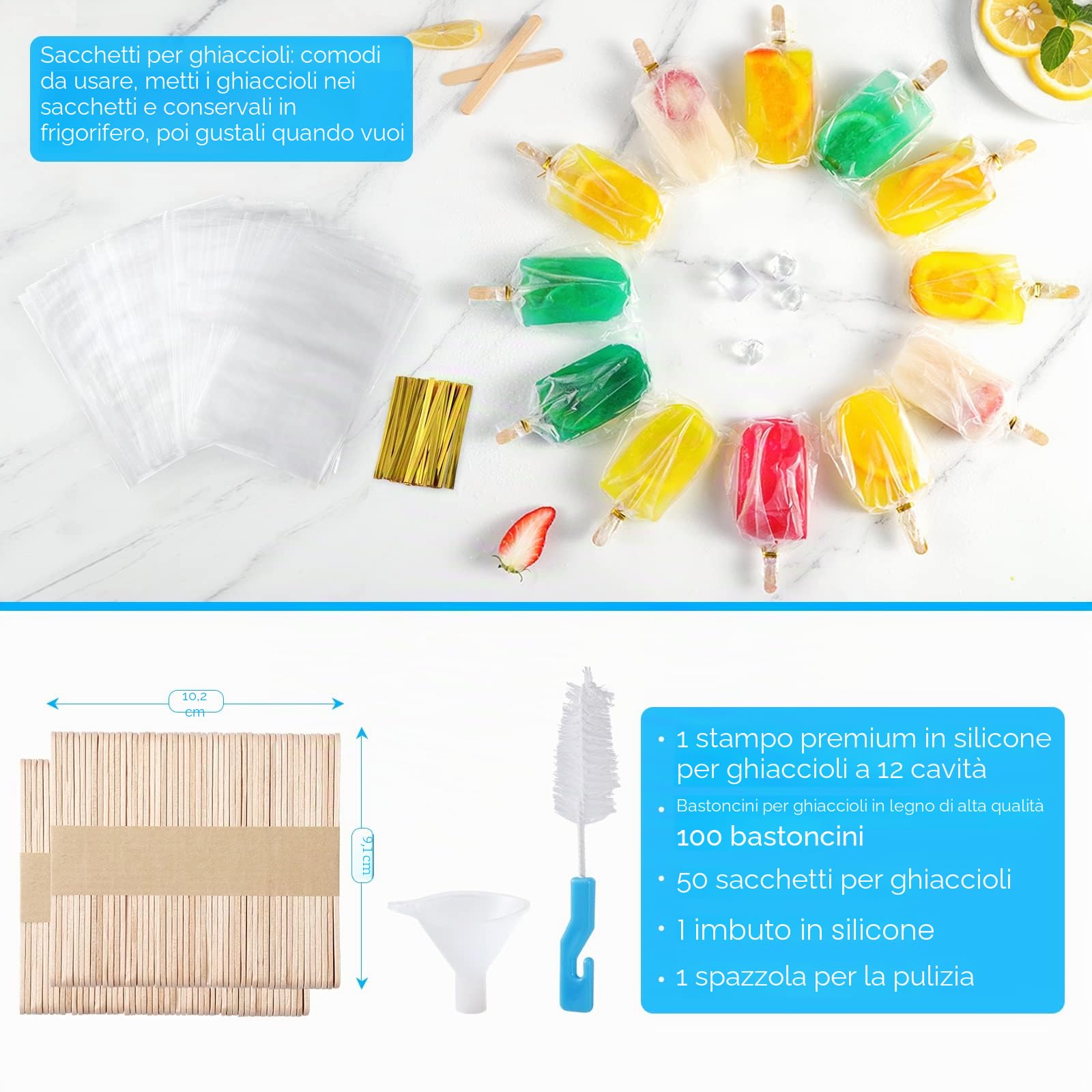 Sinnsally Stampi Ghiaccioli, Silicone Stampi per Gelato senza BPA,Stampo di gelato,Stampi Gelato Stecco,Stampi per Ghiaccioli in Silicone,Formine Ghiaccioli Riutilizzabili,Ghiaccioli Stampo (Blu)