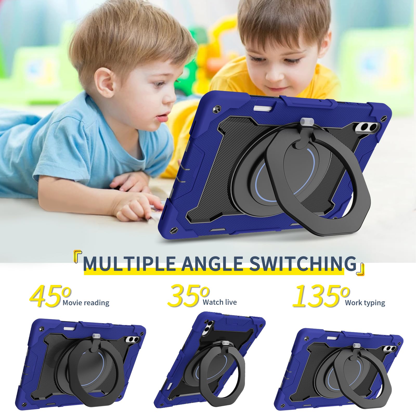 Compatibile con Samsung Galaxy Tab S11 Ultra 5G 14,6 pollici 2025 Custodia SM-X930/X936B con portamatite, custodia antiurto, custodia protettiva resistente con supporto girevole a 360° + tracolla (blu