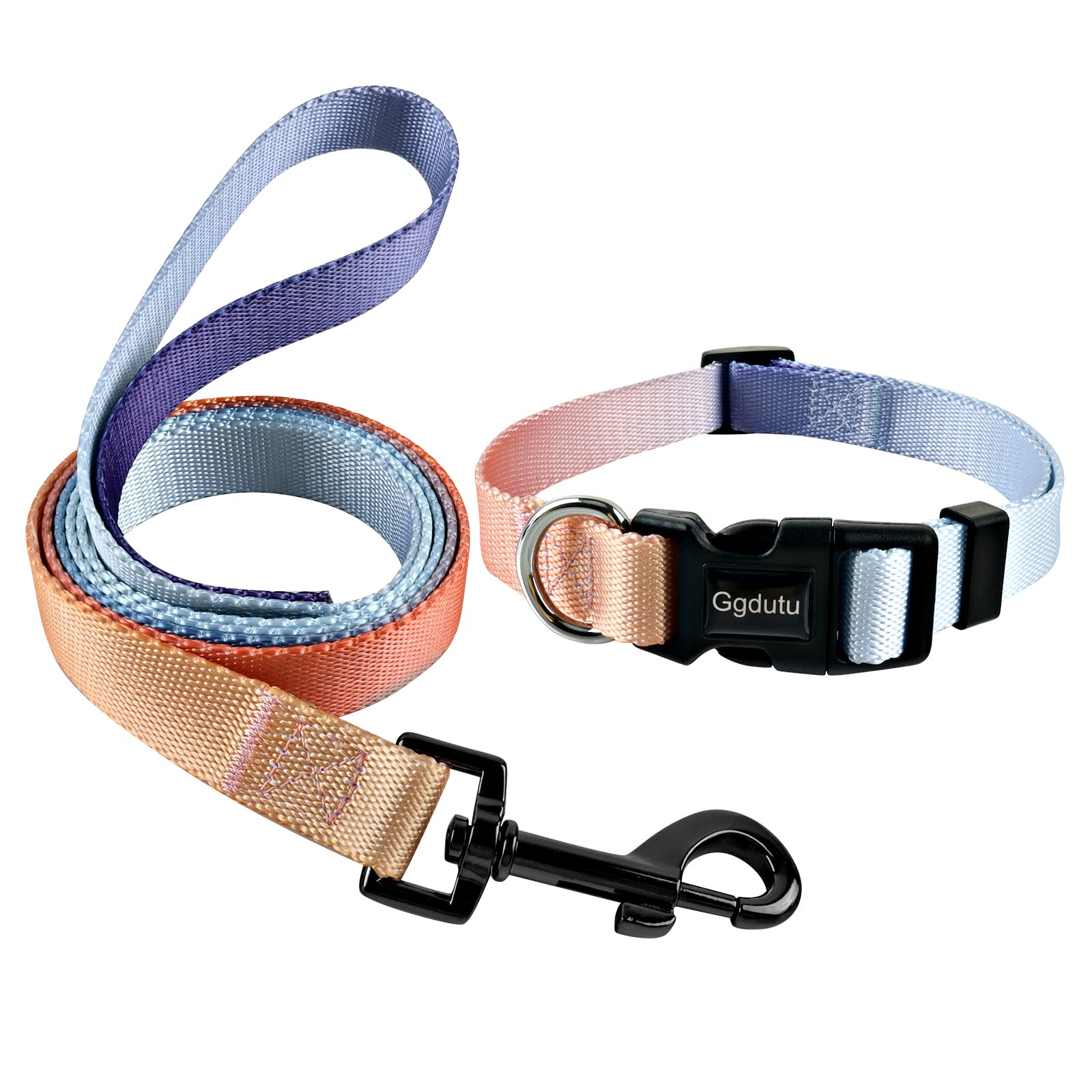 Ggdutu Set Collare e Guinzaglio per Cani, Collare Regolabile, Nylon resistente addestramento cane guinzaglio, Adatto a cani di taglia media e grande, Misure 1.5m x 2.0 cm(Taglia-M) Sfumato beige