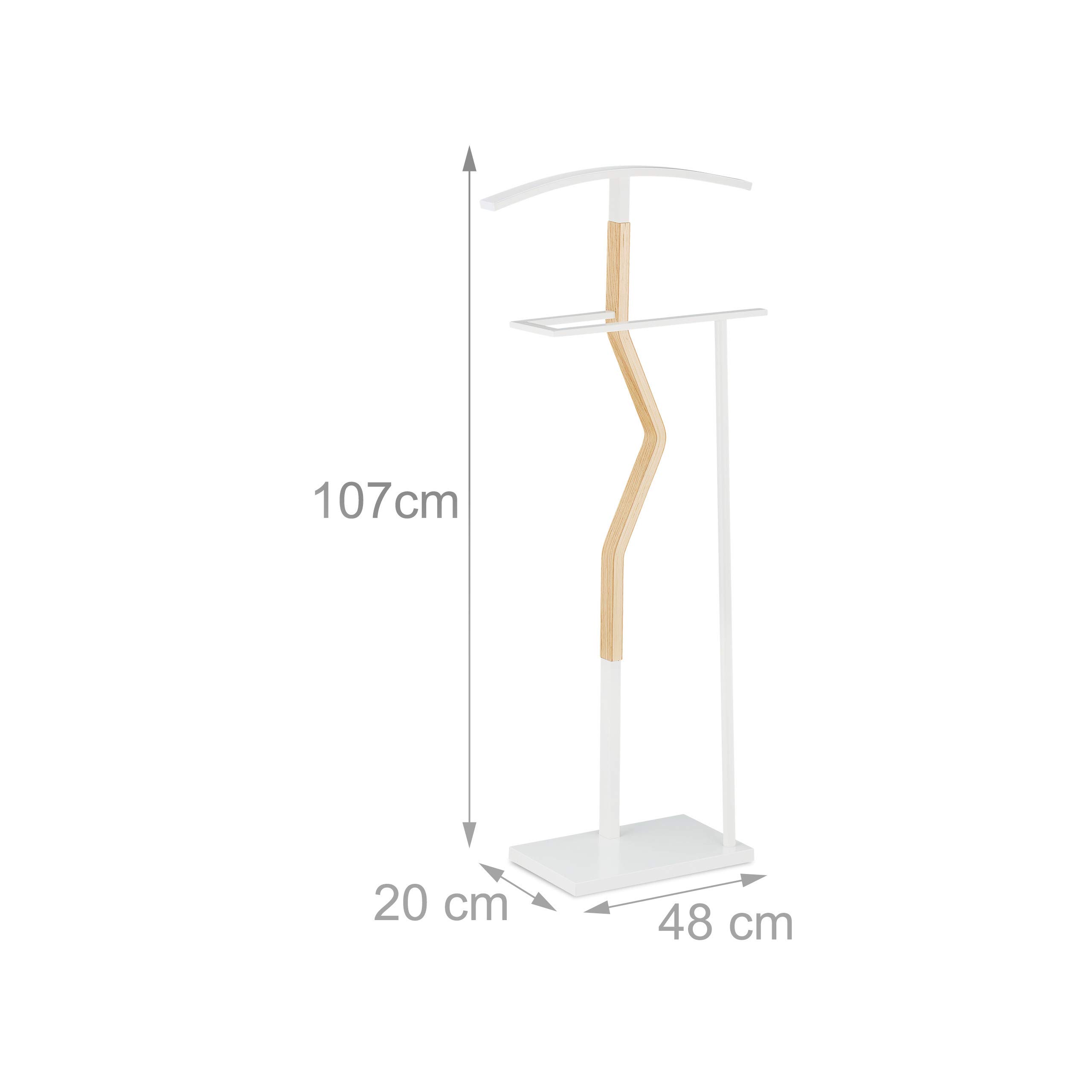 Relaxdays Servomuto, per Abiti & Pantaloni, Mix Metallo & Legno, Camera, Omino Attaccapanni 107x48x20cm, Bianco/Naturale