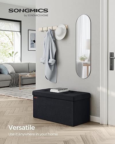Miniatura 9 de SONGMICS Otomana de almacenamiento, banco de almacenamiento plegable de terciopelo, 2 cajas de almacenamiento adicionales, 15 x 30 x 15 pulgadas,