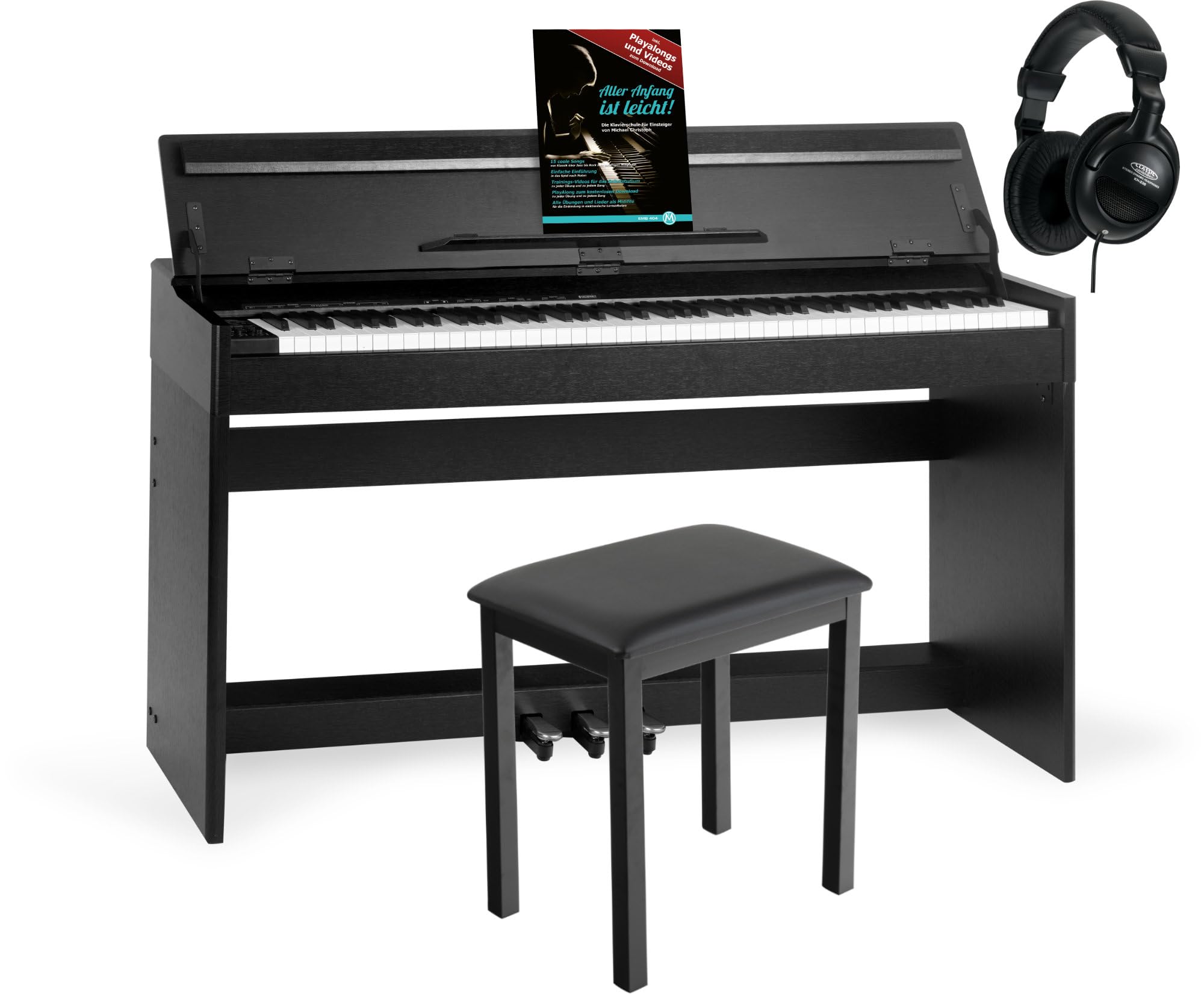 McGrey DP-18 SM Pianoforte Digitale Nero Opaco - 88 Tasti Tastiera con azione a martello - Pianola musicale con USB, 128 suoni, 128 polifonie, 3 pedali - Piano digitale Set con Panca e Cuffie