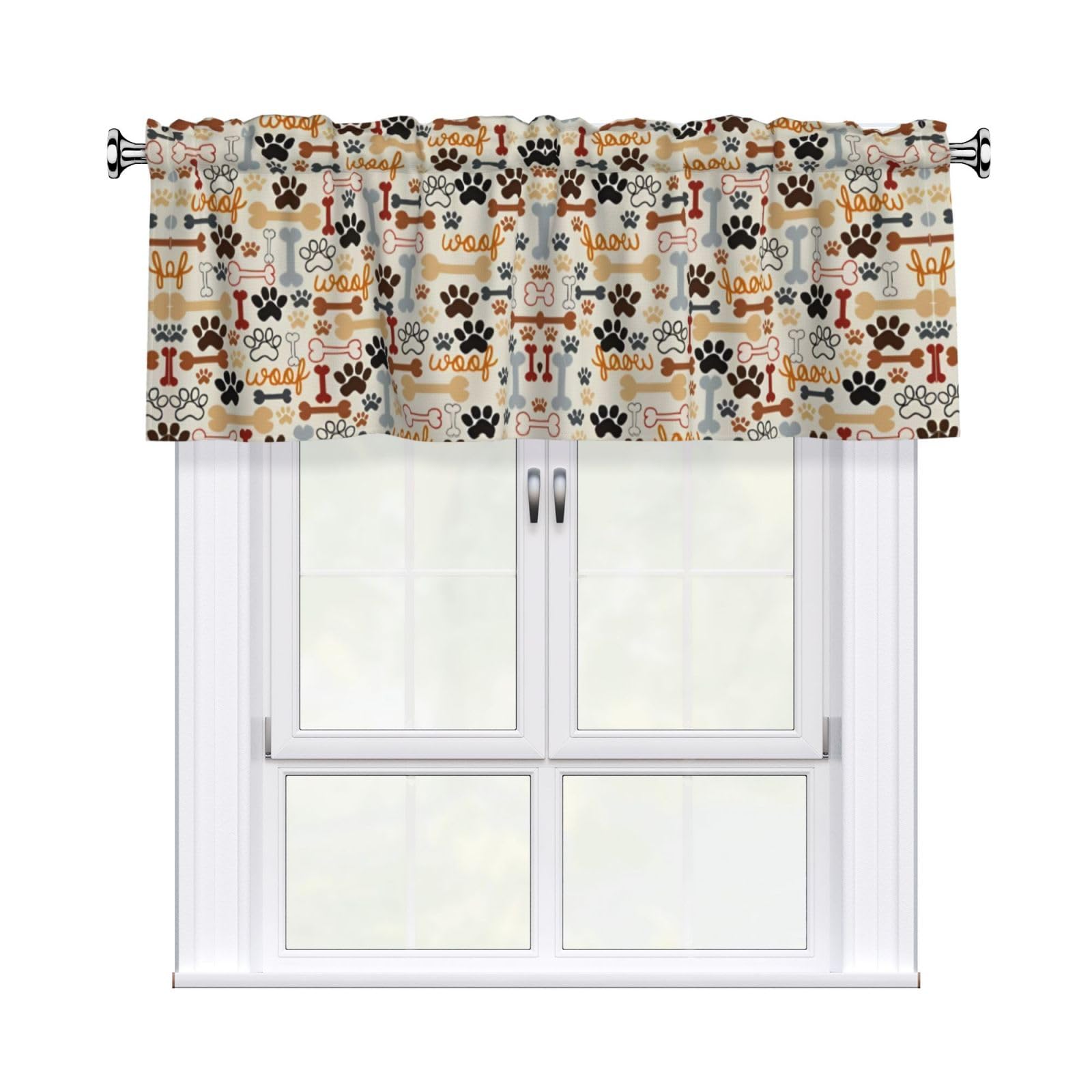 WHJDPP Dog Bones Paw Prints Prints Charming Kitchen Window Cover – 54x18 Inch Peach Skin Valance with Decorative Print