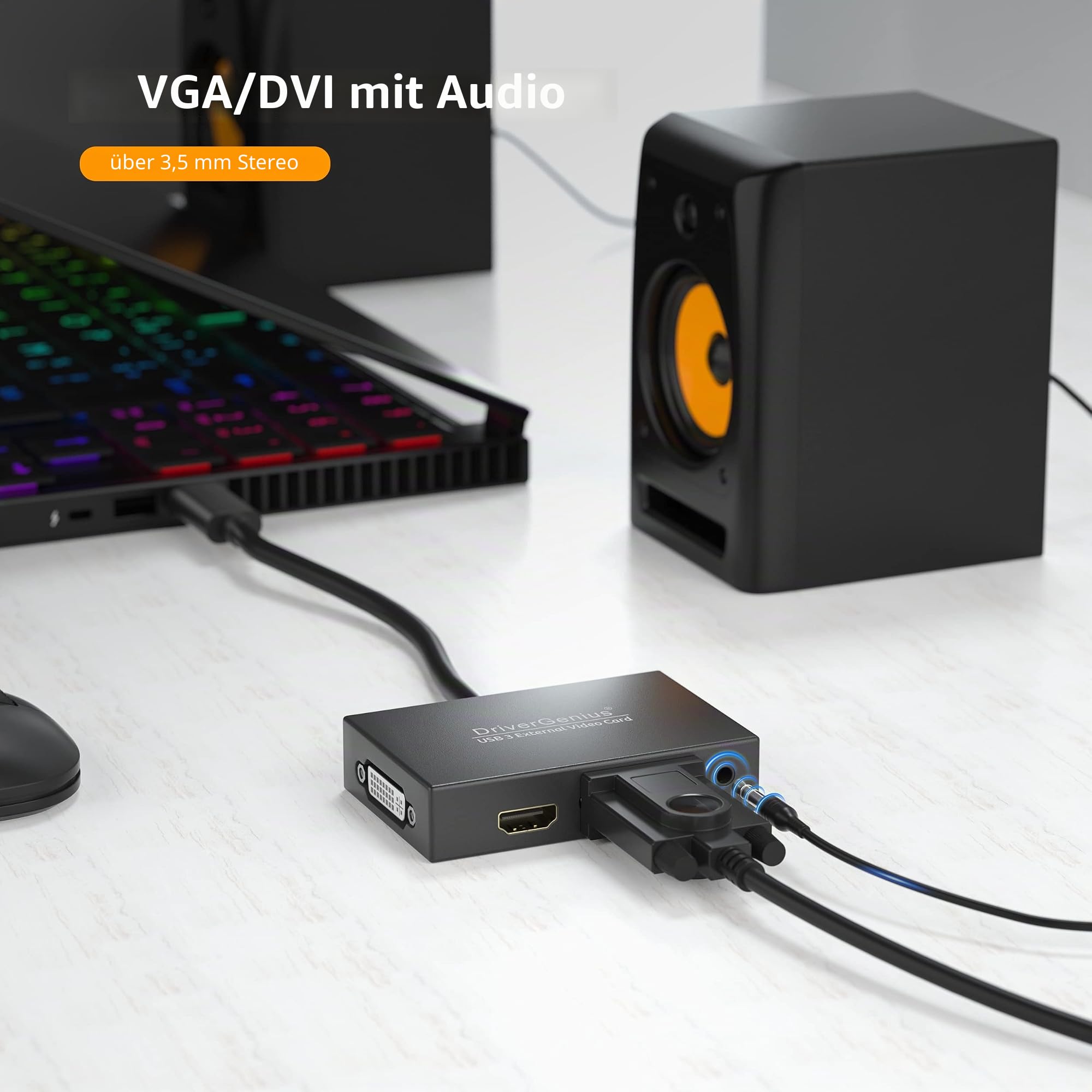 DriverGenius ViewX-Trio USB 3.0 auf HDMI DVI VGA Adapter (DL-3900, 2 Stück) | Externe Mehrbildschirm-Lösung für Windows & macOS, für Büro, Datenanalyse, Grafikdesign und Produktivitätsaufgaben