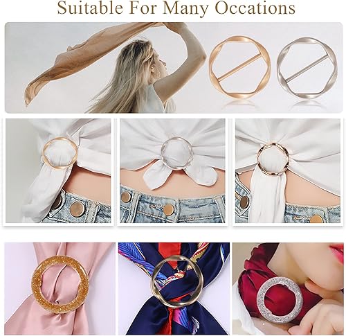 Miniatura 5 de Clips de camiseta 9 piezas, botón anudado de esquina de ropa, moda aleación perla diamantes de imitación círculo clip hebilla camisa redonda bufanda