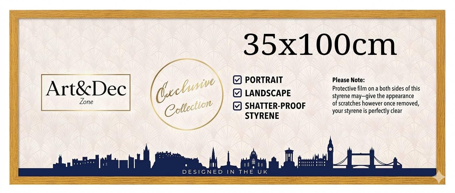 Art & Dec Zone® Sleek Oak MDF Picture Frame 35x100 cm XL Durable MDF Poster Frame with Clear Acrylic Protection – Wall Display for Photos, Artwork & Prints — image 1