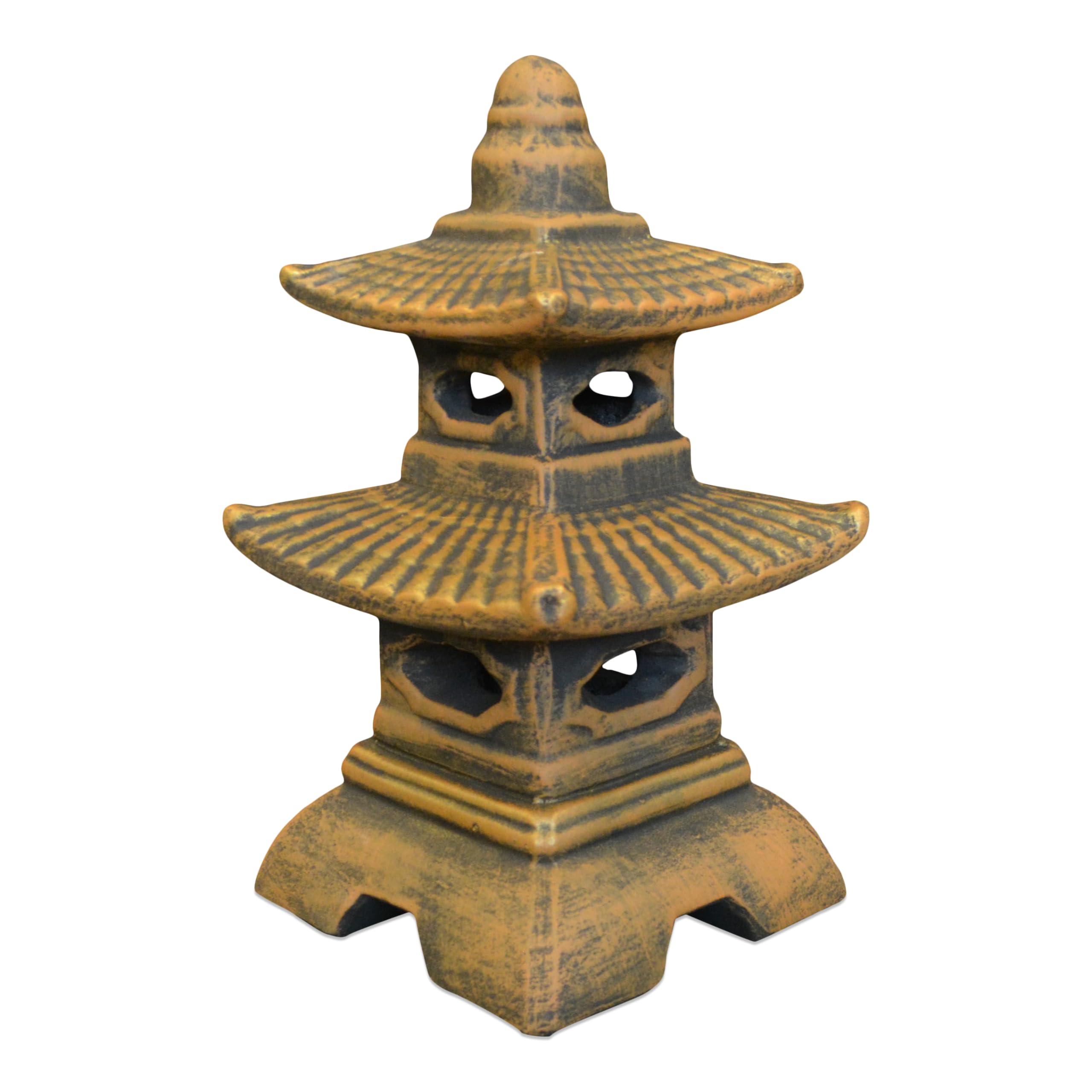 gartendekoparadies.de Japanese pagoda with eight windows exclusive stone lantern, H. 40 cm, 11 kg, gold, frost-proof made of cast stone for outdoor use