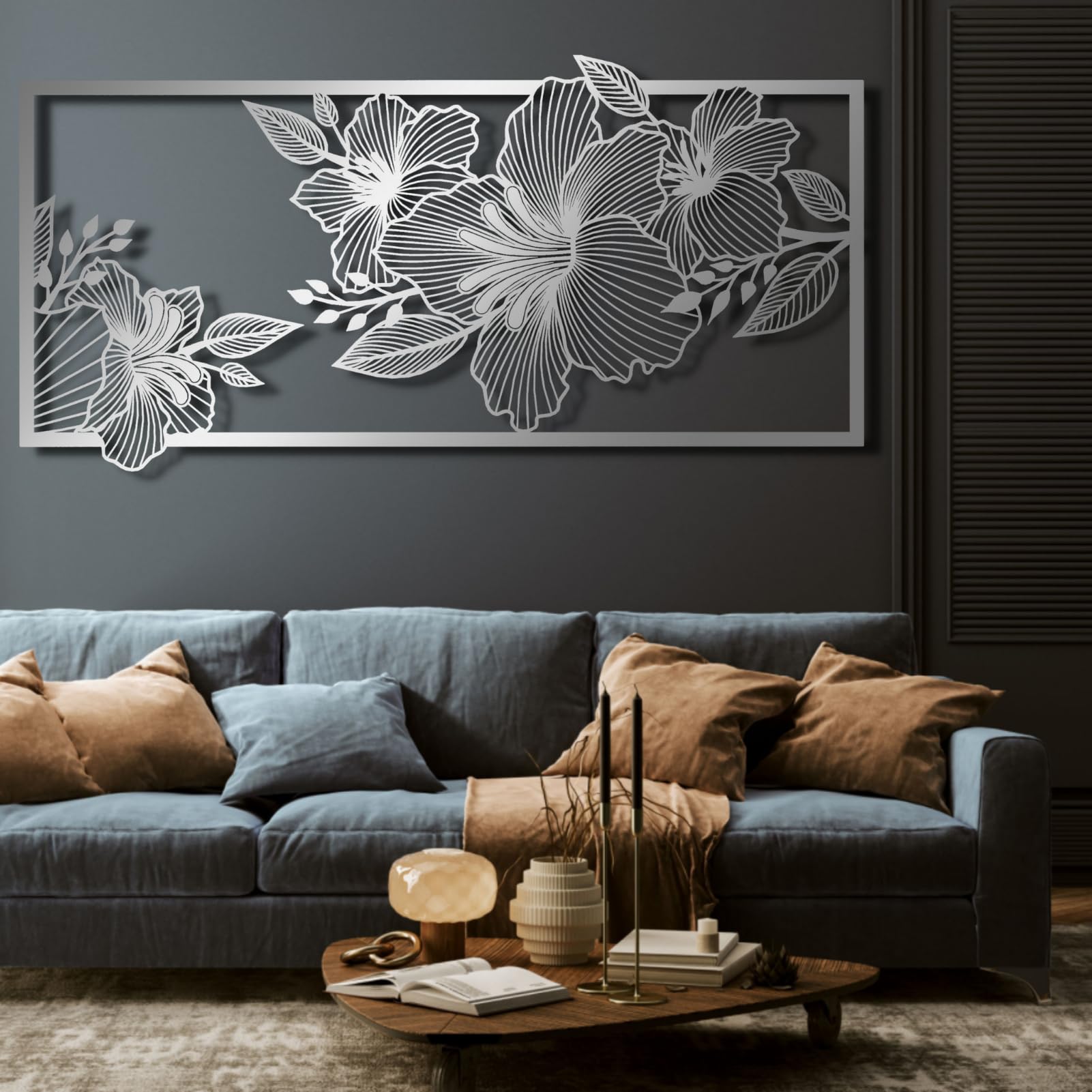 Nowoczesna minimalistyczna metalowa dekoracja ścienna, pionowe i poziome wiszące kwiaty, kwiaty zewnętrzne nad łóżkiem (61 cali x 28") |