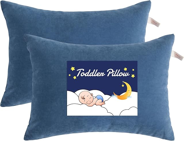 NTBAY Oreillers pour tout-petits, Oreil 13"x18", lavable en machine - Petits oreillers doux et respirants pour dormir, Idéal pour la garderie, Lit bébé, Denim Blue