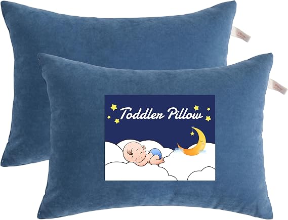 NTBAY Toddler Pillows, Down Alternative 13x18 Pillows, Machine Washable - Soft and Breathable Travel Small Pillow for Sleeping, Ideal for Daycare, Crib, Cot, Denim Blue