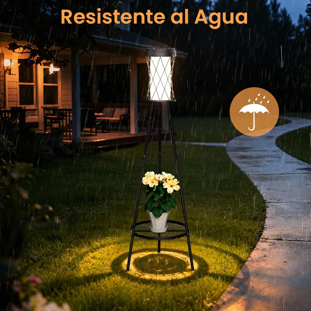 OUSFOT Luces Solares Exterior con USB en Pie, Resistente al Agua Solar Lights Outdoor con Tres Ajustes de Temperatura de Color, Iluminacion Exterior Solar para Terraza, Jardín, Patio o Plantas