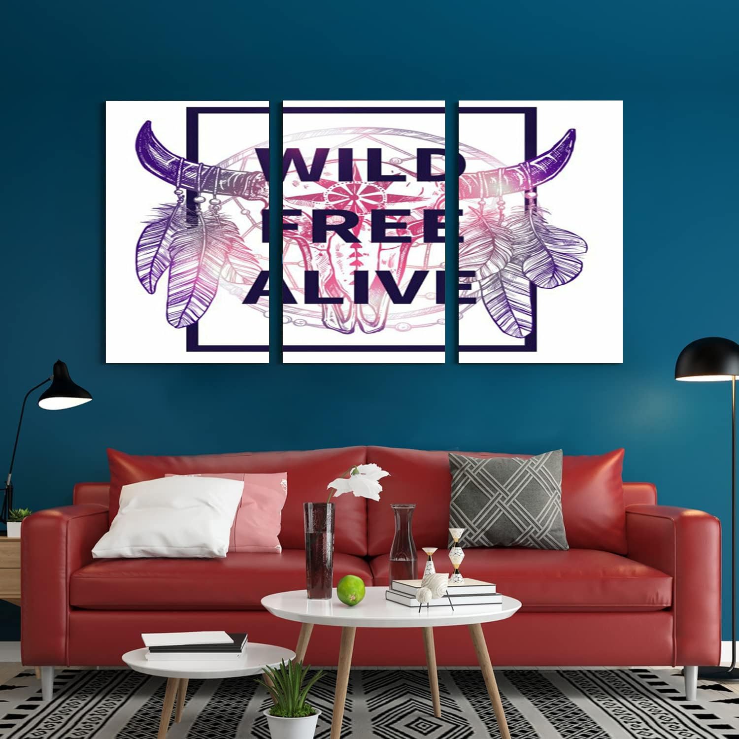 GADGETS WRAP Canvas Gallery Wrap Framed for Home Office Studio Living Room Decoration (3Part, 14x27inch Each) - Wlid Free Alive Feathers Art