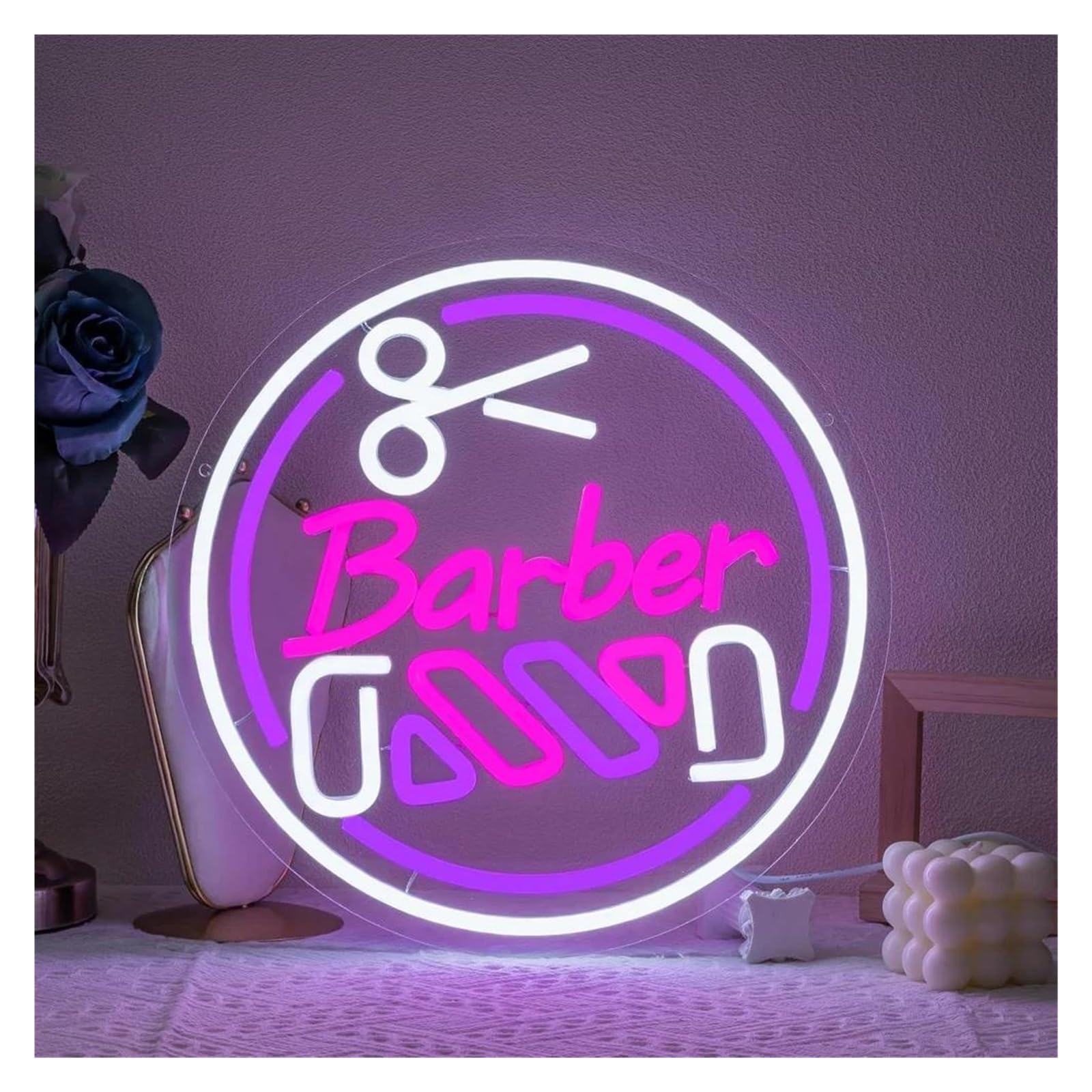 Insegna Al Neon Del Barbiere Sul Fondo Del Muro Di Mattoni Immagine