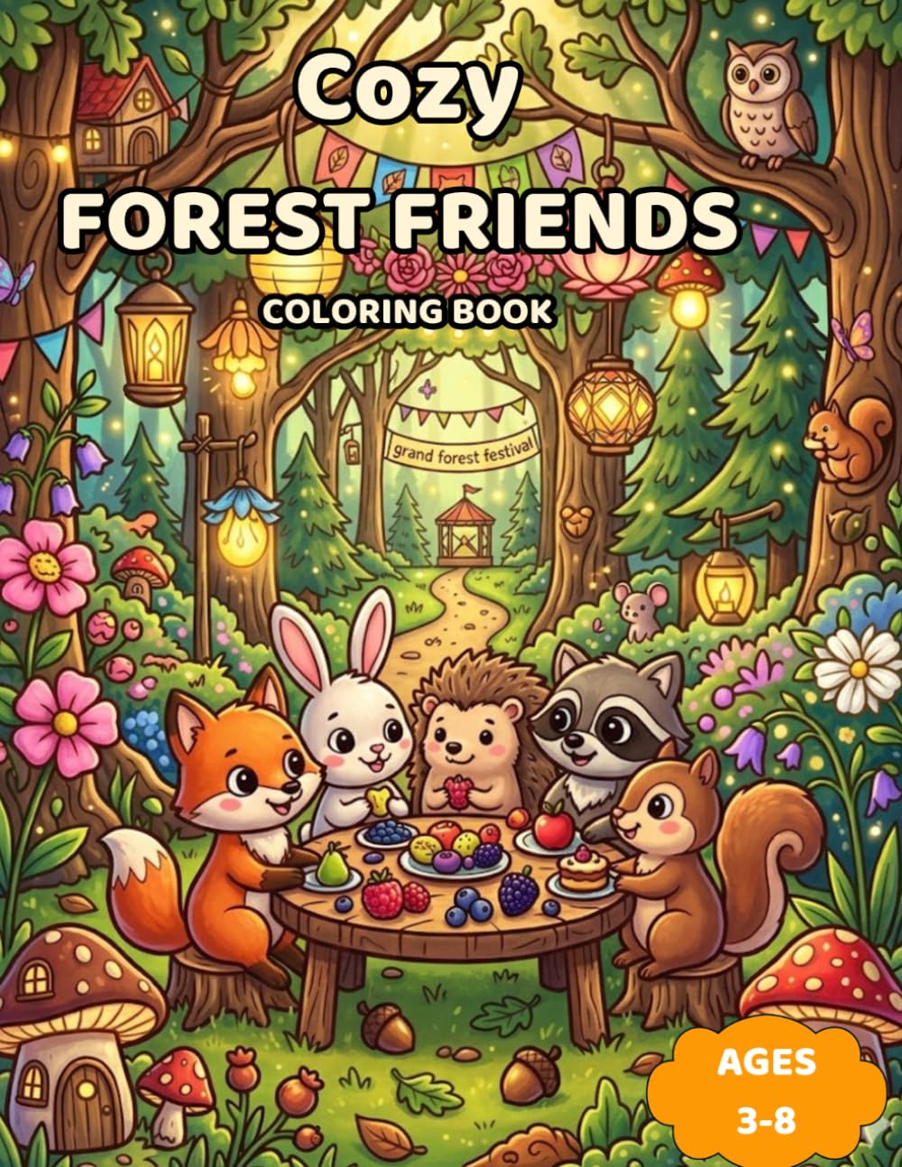 Cozy Forest Friends Coloring Book: 50 Cute Woodland Animal Adventures Featuring Magical Mushroom Villages, Cozy Forest Bakeries, Woodland Festivals, ... Friendships for Relaxation and Creative Fun