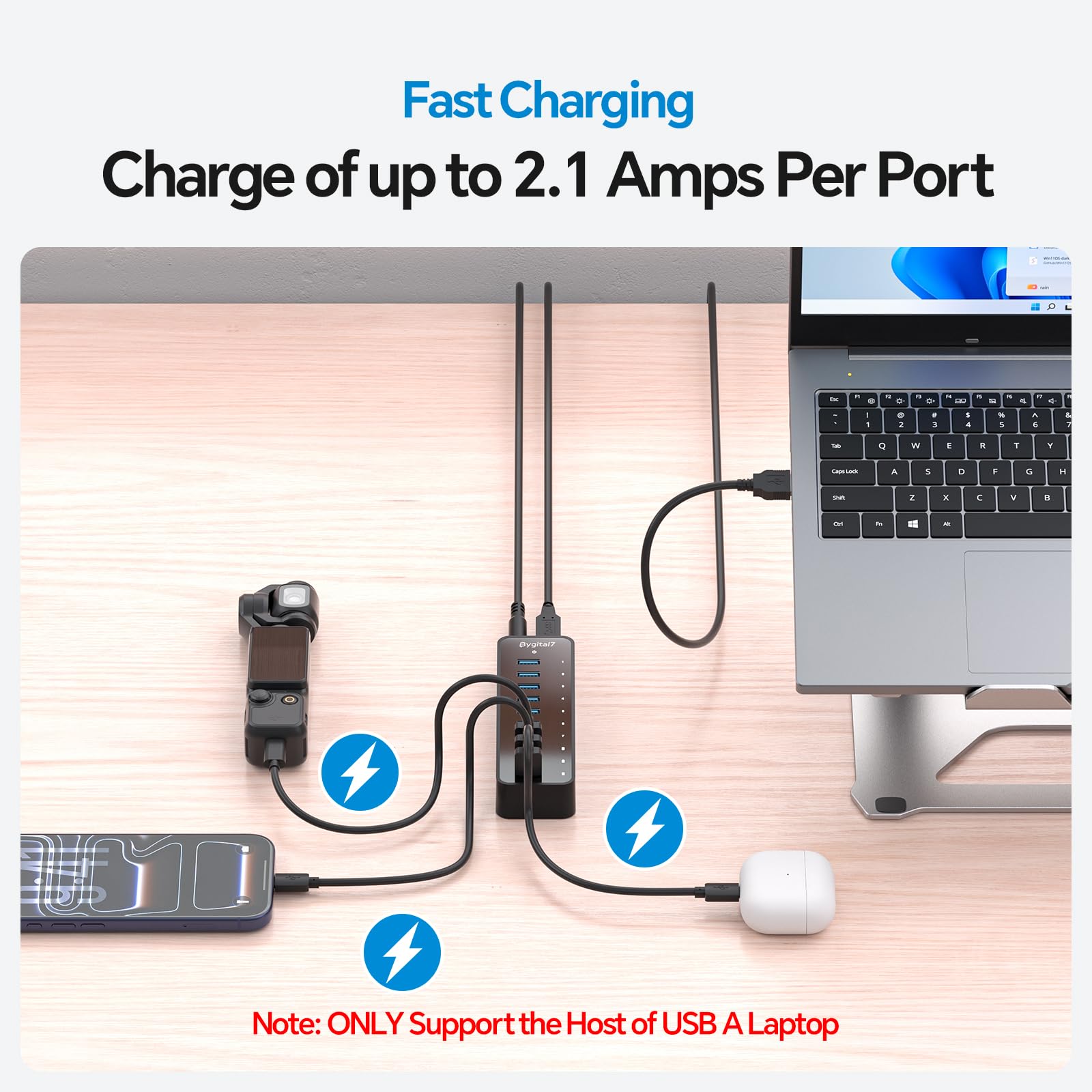 Hub USB 3.0, hub USB 10 ports avec 7 ports USB-3.0 et 3 ports BC1.2, hub de données multi-USB 60 W compatible avec iMac, MacBook, ordinateurs portables, tous les appareils USB, mobiles et HDD