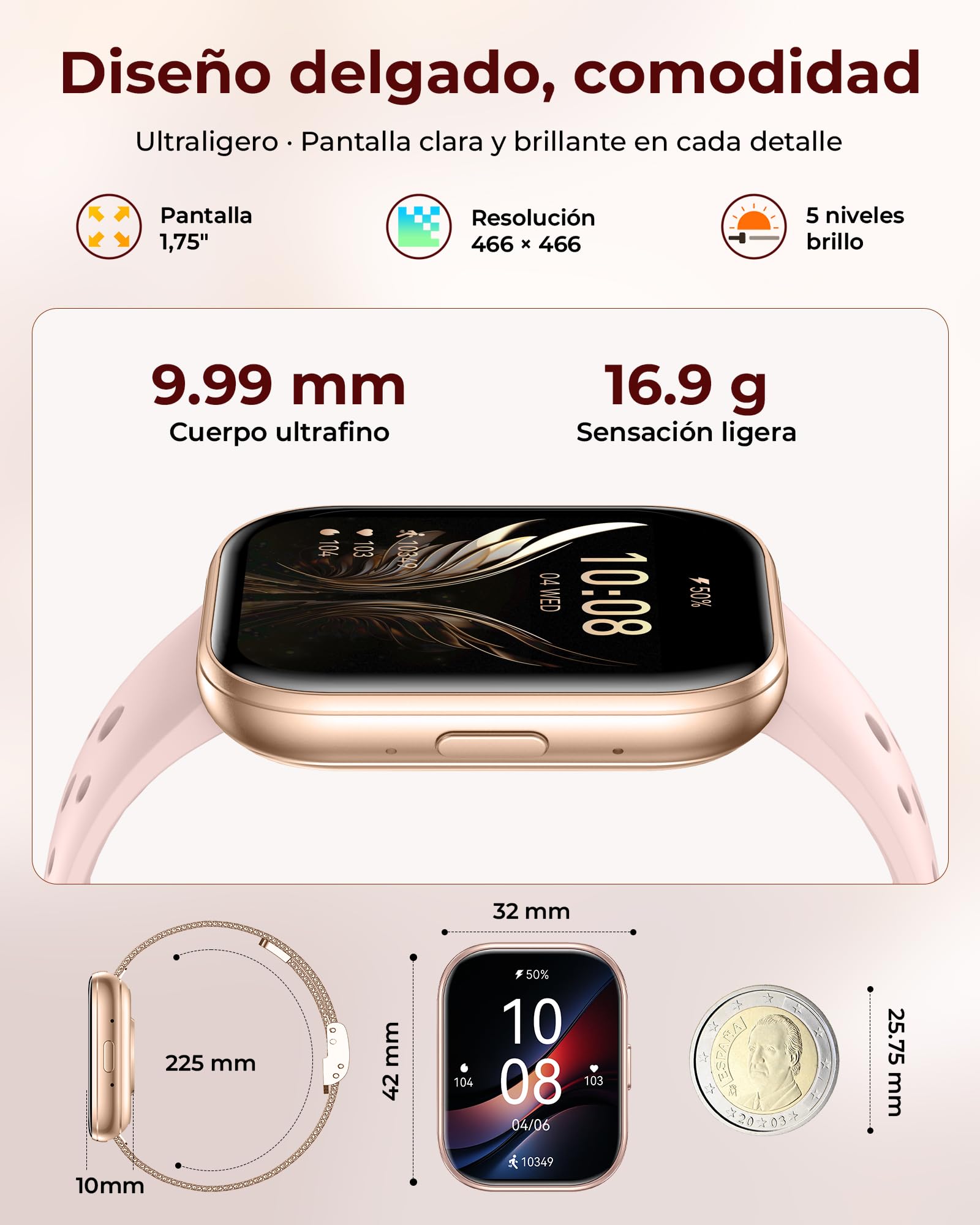 Iaret Reloj Inteligente Mujer, Regalo con 4 Correas Intercambiables y Charm, Smartwatch de 1,75", Llamadas Bluetooth, Ritmo Cardíaco SpO2 Sueño, 120+ Modos Deportivos, Compatible con Android iPhone