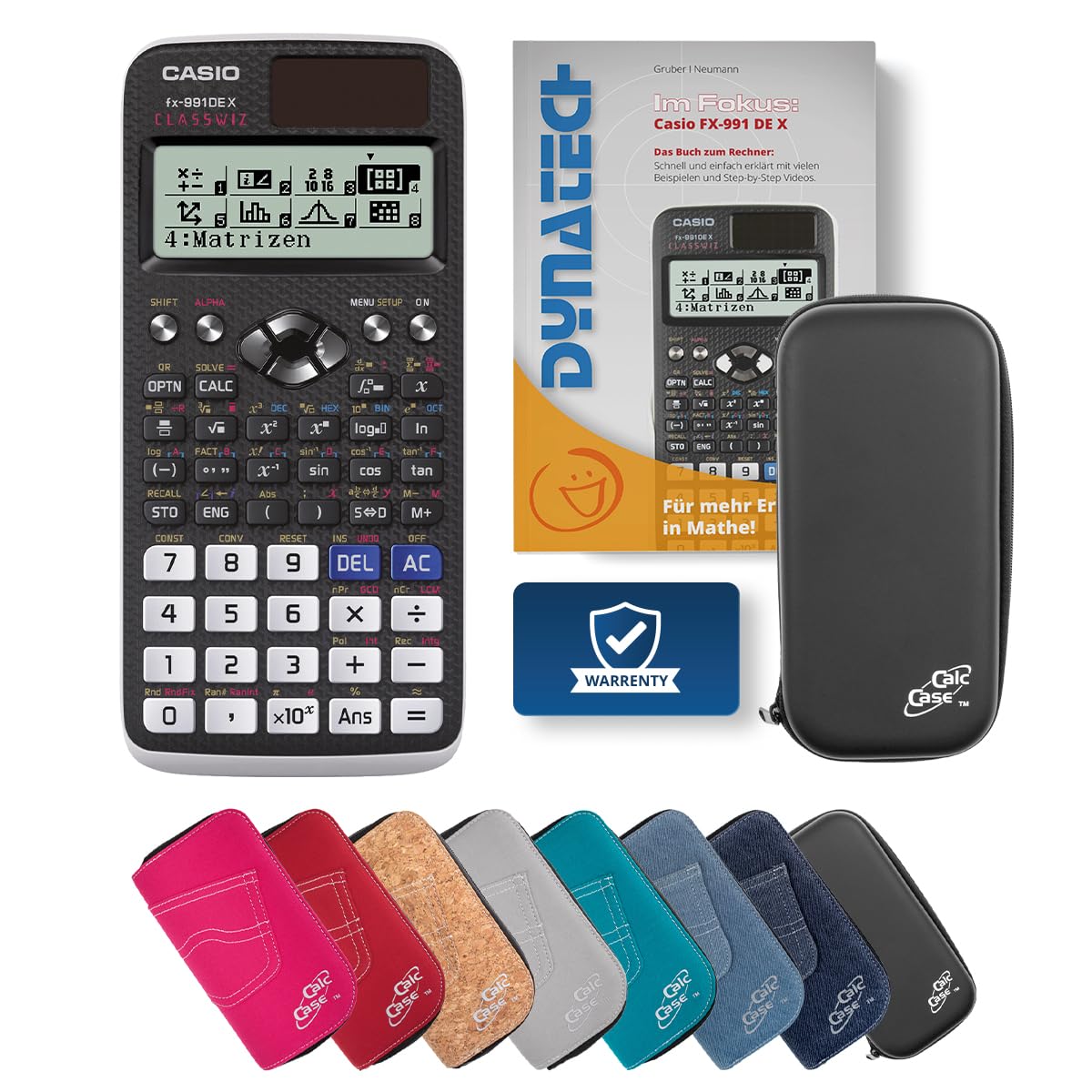 Casio FX-991DE X Schulrechner + Tasche + Fachbuch – Wissenschaftlicher Taschenrechner mit 696 Funktionen für Oberstufe, Studium & Technik - Classic Set (Schwarz)