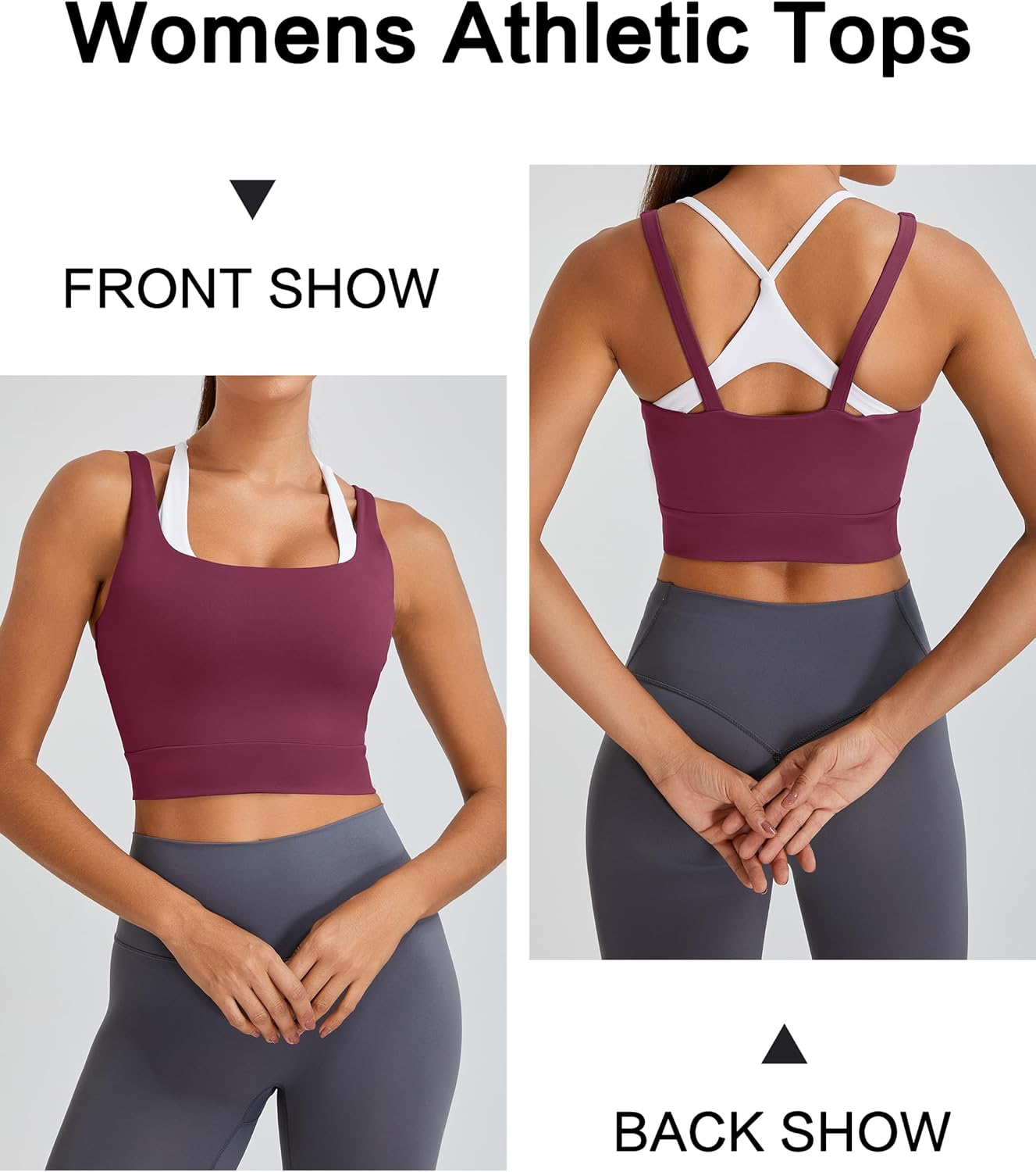 BMJL Womens Built in Bra Tank Tops Black Workout Scoop Neck Racerback Cropped Tops Camisole with Padded - Image 2