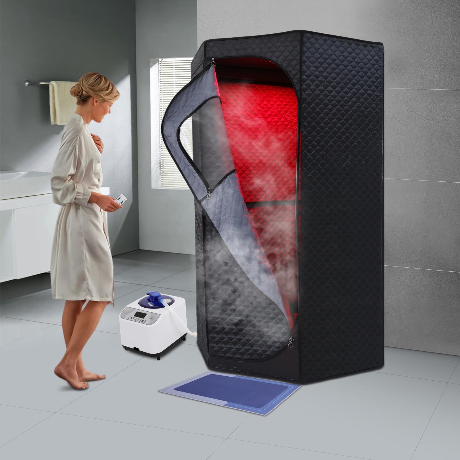 Tenda sauna a vapore infrarossi con sedia pieghevole e caldaia 1500 W per casa e spa
