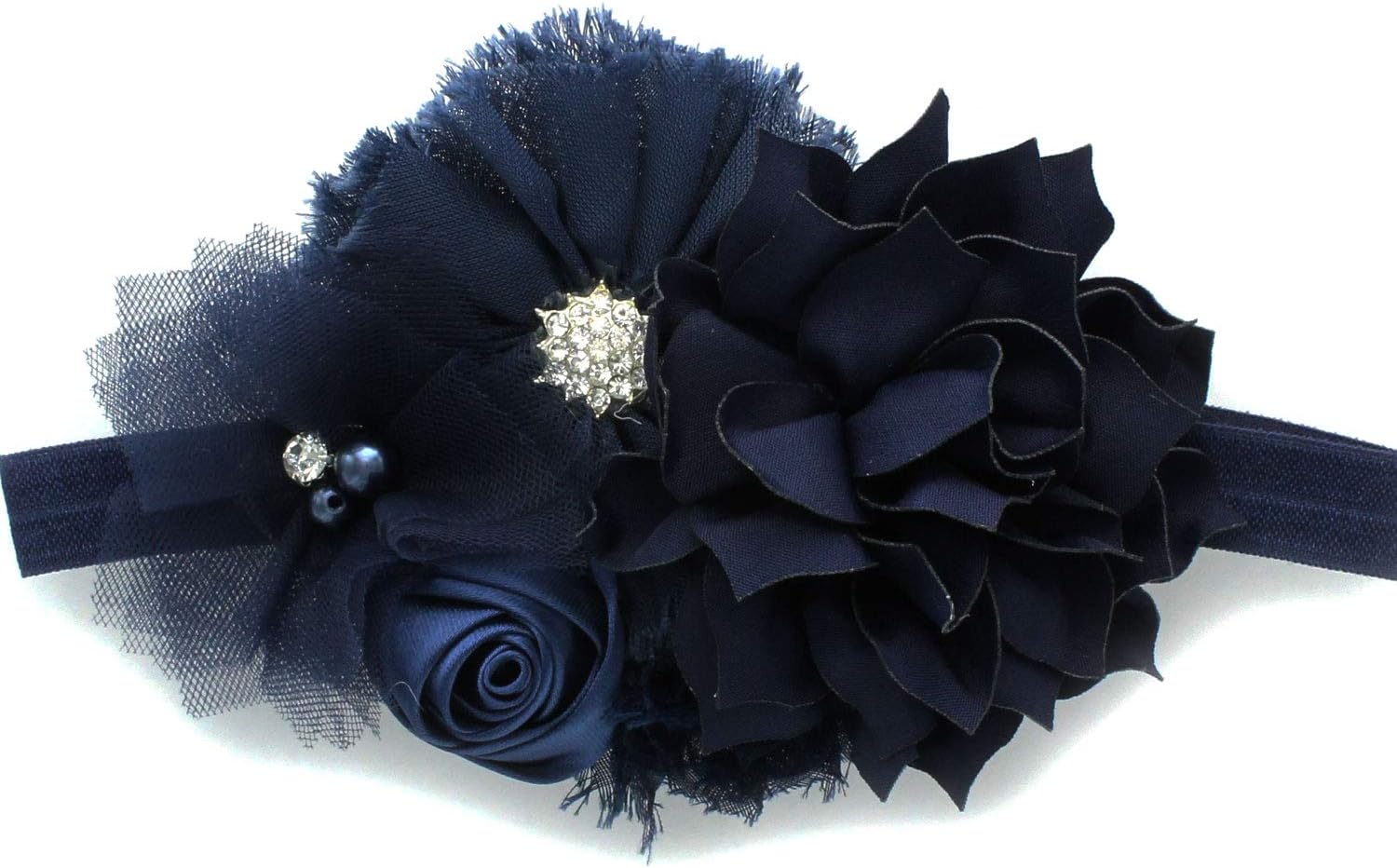My Lello Shabby Fabric Flower Cluster Headbands Baby - Girls - Toddler Stretchy Elastic