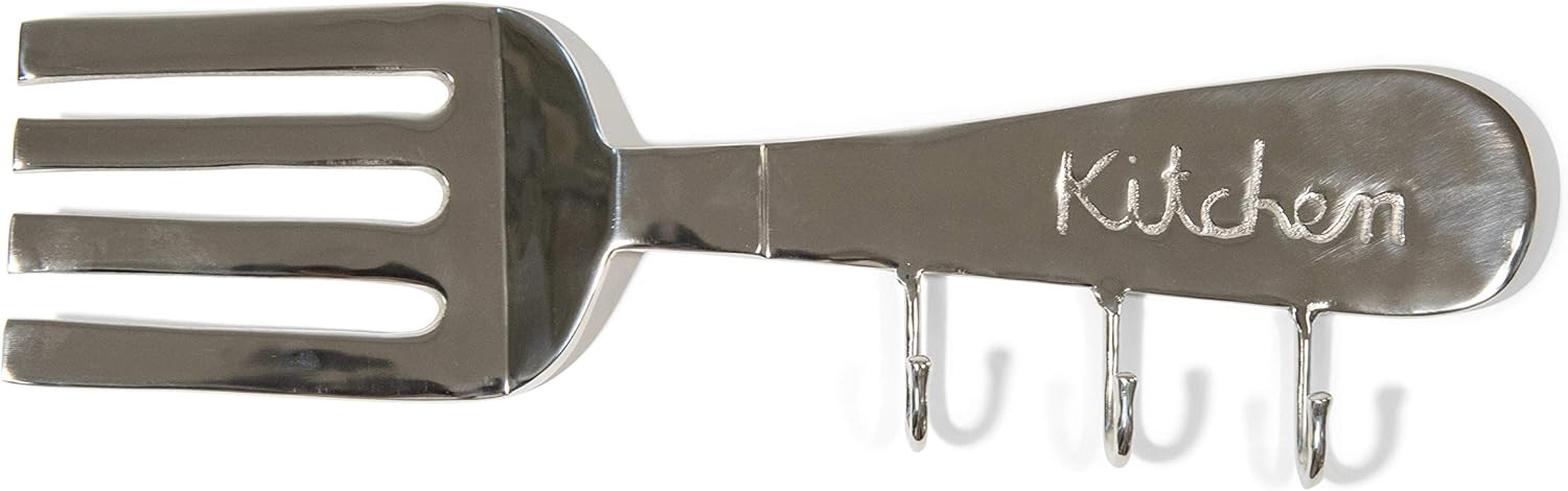 Utensil Hanger Kitchen Pots and Pans Hanging Rack Wall Mounted, Stainless Steel Lid Utensil Hanger Kitchen Hanging Spoons Coffee Mug Cups (Fork)
