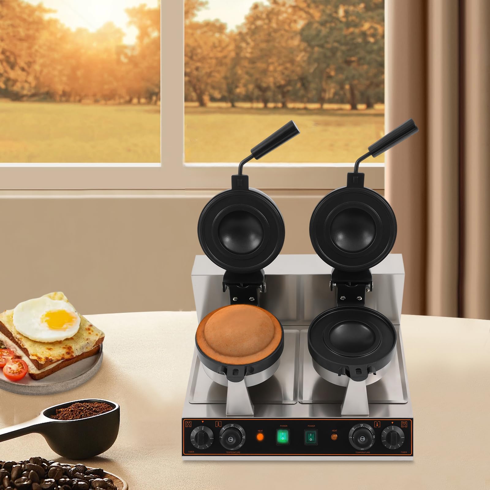 2400W 110V Commercial Double-Head Burger Maker,Stainless Steel Panini Machine,Double-Head Hamburger Machine With 180° Rotatable Heads,Temperature Adjustable 122-572 ? For Kitchens,Breakfast Shops