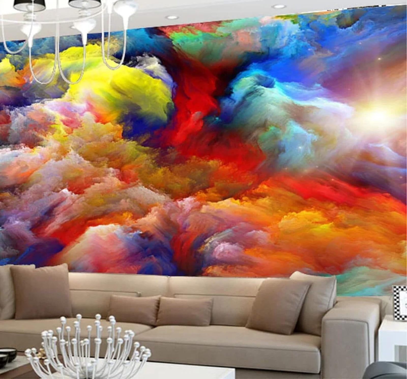 XLMING Abstract Art Colourful Clouds Sunshine 3D Wallpaper Luxury Home Dining Decor Paste Sofa Living Room The Wall for Bedroom Mural-200cm×140cm