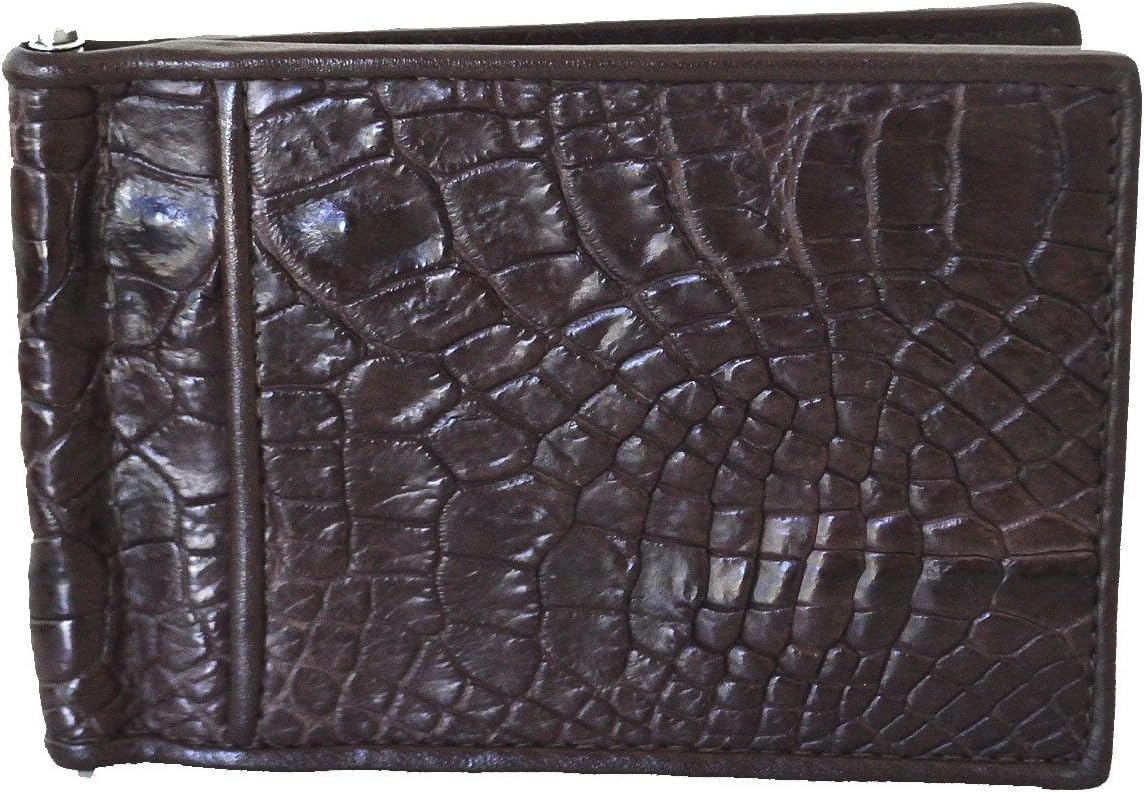 Men's Money Clip Belly Leather Wallet Dark Brown