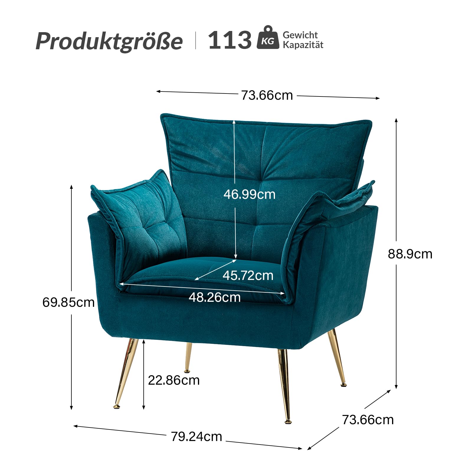 HULALA HOME Sessel gemütlich Lesesessel bequem mit goldenen Metallbeinen moderner Loungesessel aus Samt mit Dickes Sitzkissen für Wohnzimmer und Schlafzimmer, Dunkelgrün