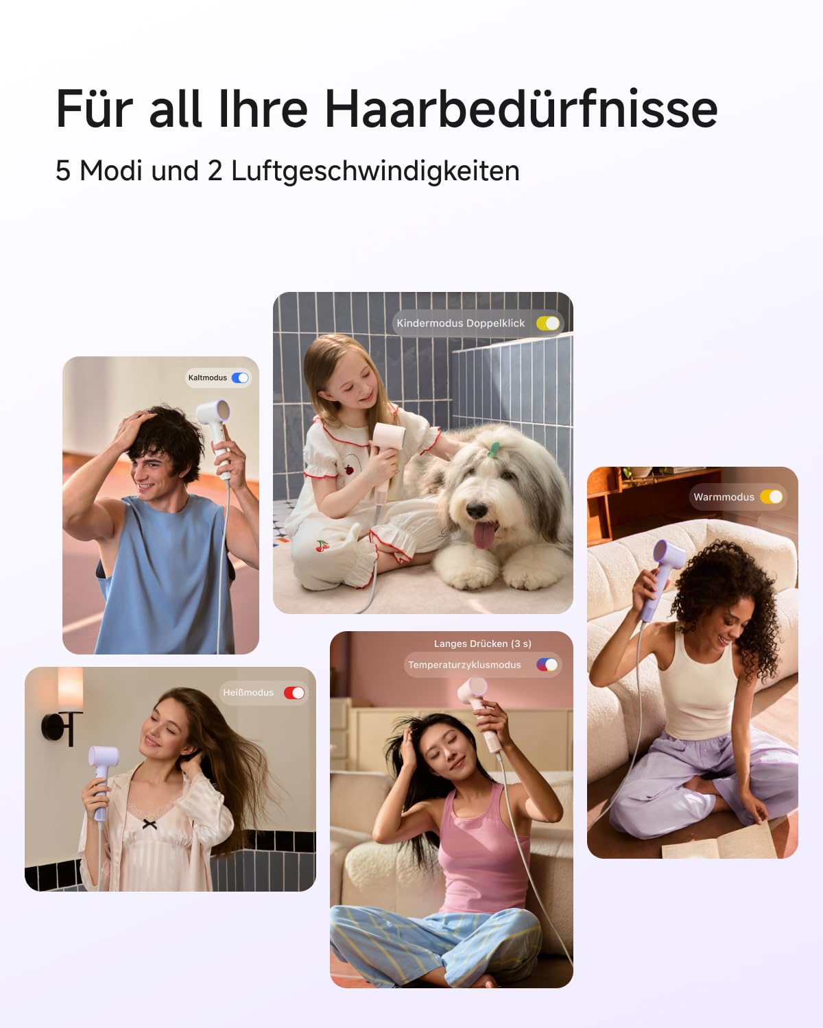 Laifen Air Haartrockner, 280 g leicht, bis zu 15× schneller, Lavendel | Glättungsdüse, 200M Ionen, 110.000 U/min, 60 dB, Thermo-Control, 3 Min. Schnelltrocknung, Kindermodus, Reiseföhn
