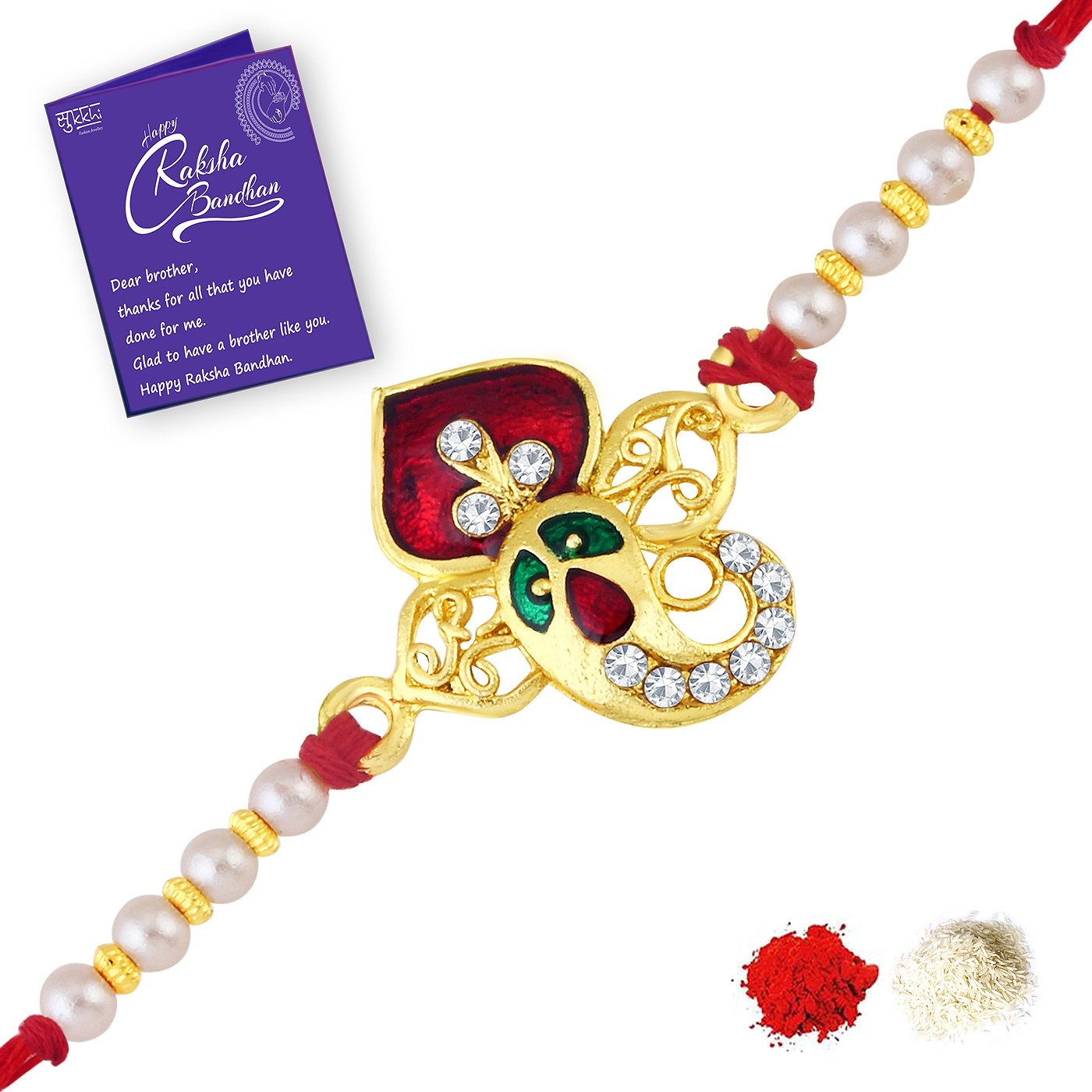 Sukkhi Rakhi Astonish Kundan Designer Gold Plated Premium Rakhi for Brother With Roli Chawal & Greeting Card | Rakhi for Bhaiya | Rakhi for MEN | Kundan Rakhi | (RAK73433) (B09413GS8Z) Amazon Price History, Amazon Price Tracker