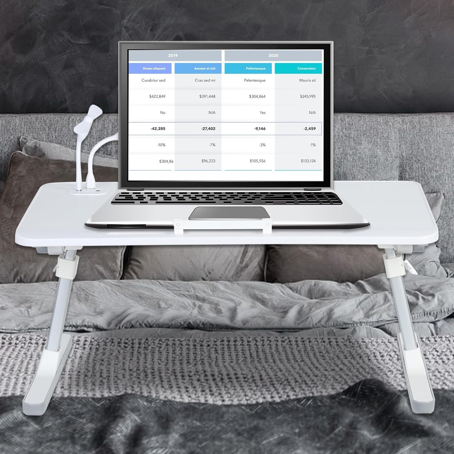 Laptop Bed Tray Table, Height Angle Adjustable Bedside Stand, Foldable Legs Portable Lap Desk, Study Desk for Bedroom Sofa Dorm Student, Compact Home Office Computer Table White