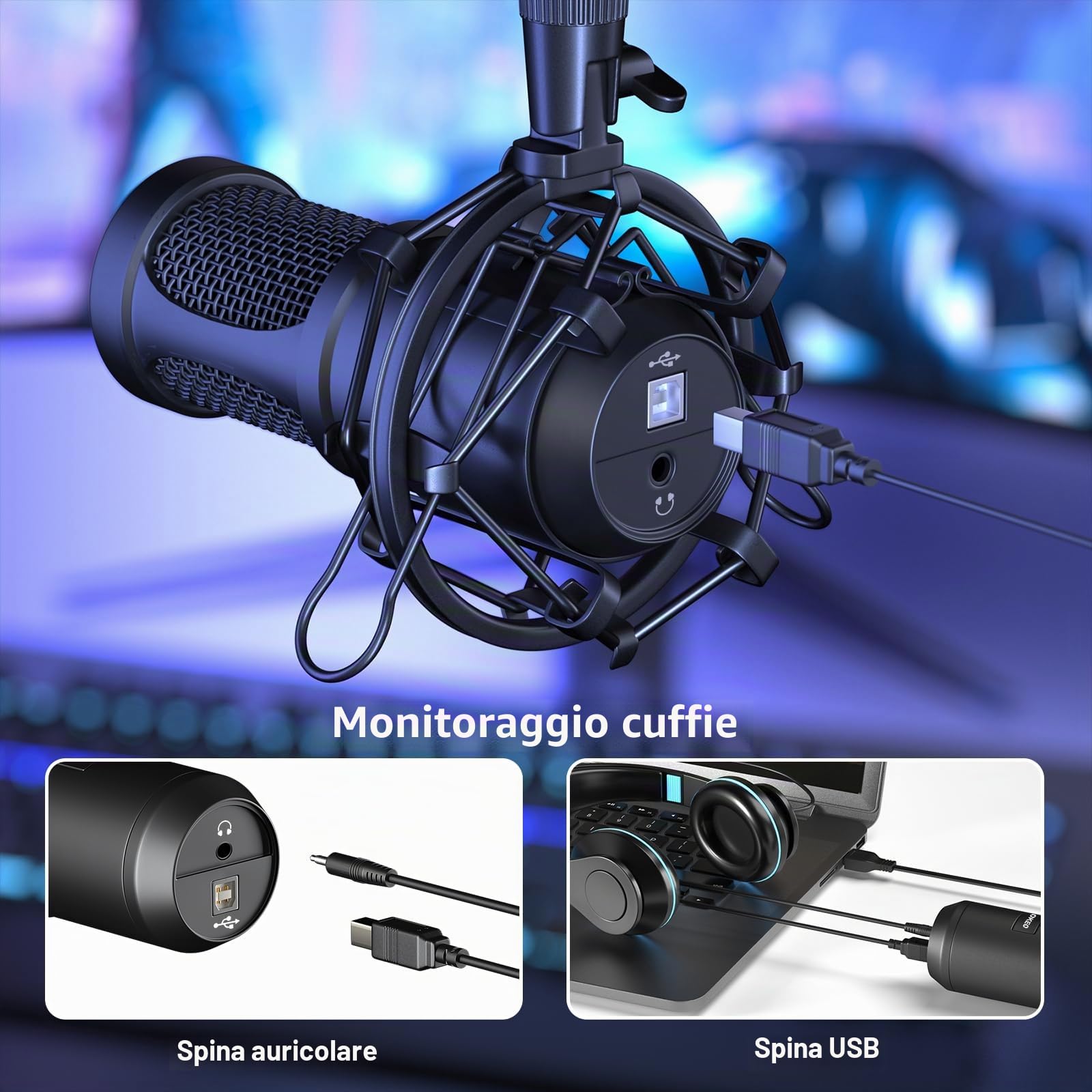 Aokeo AK-60 Microfono USB Condensatore per PC,MAC,PS4,PS5,Gaming,Streaming,Podcast,Youtuber,Karaoke,Giochi,Registrazione