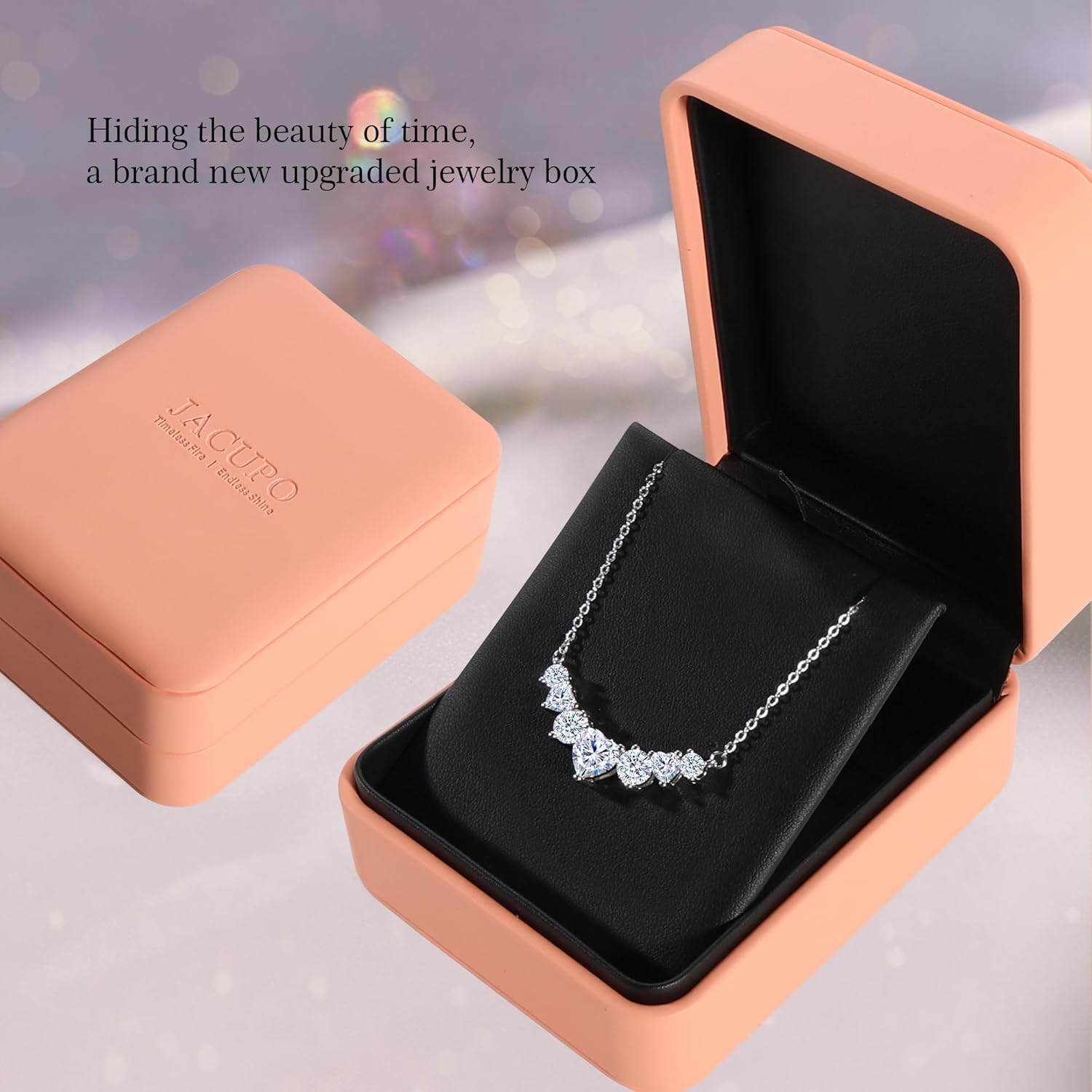 5.2CT Heart Shaped Multiple Moissanite or Cubic Zirconia Necklace D Color VVS1 S925 Sterling Silver White Gold Plated for Women I Love You Necklace Wedding Anniversary Birthday Gift for Wife Mom Girlfriend Ladies Jewelry - Image 5