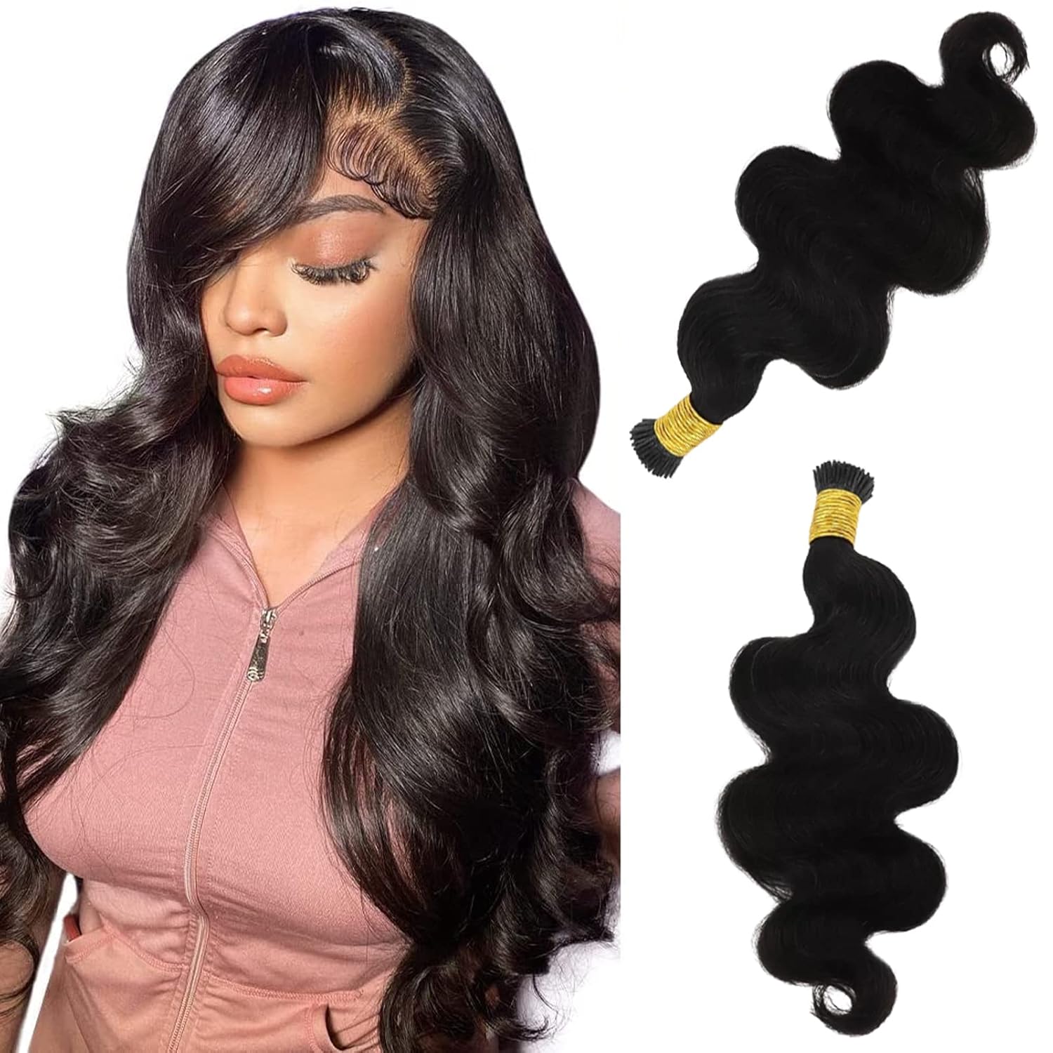 Amazon.com : Body Wave I Tip Hair Extensions, Black Colored Cold Fusion ...