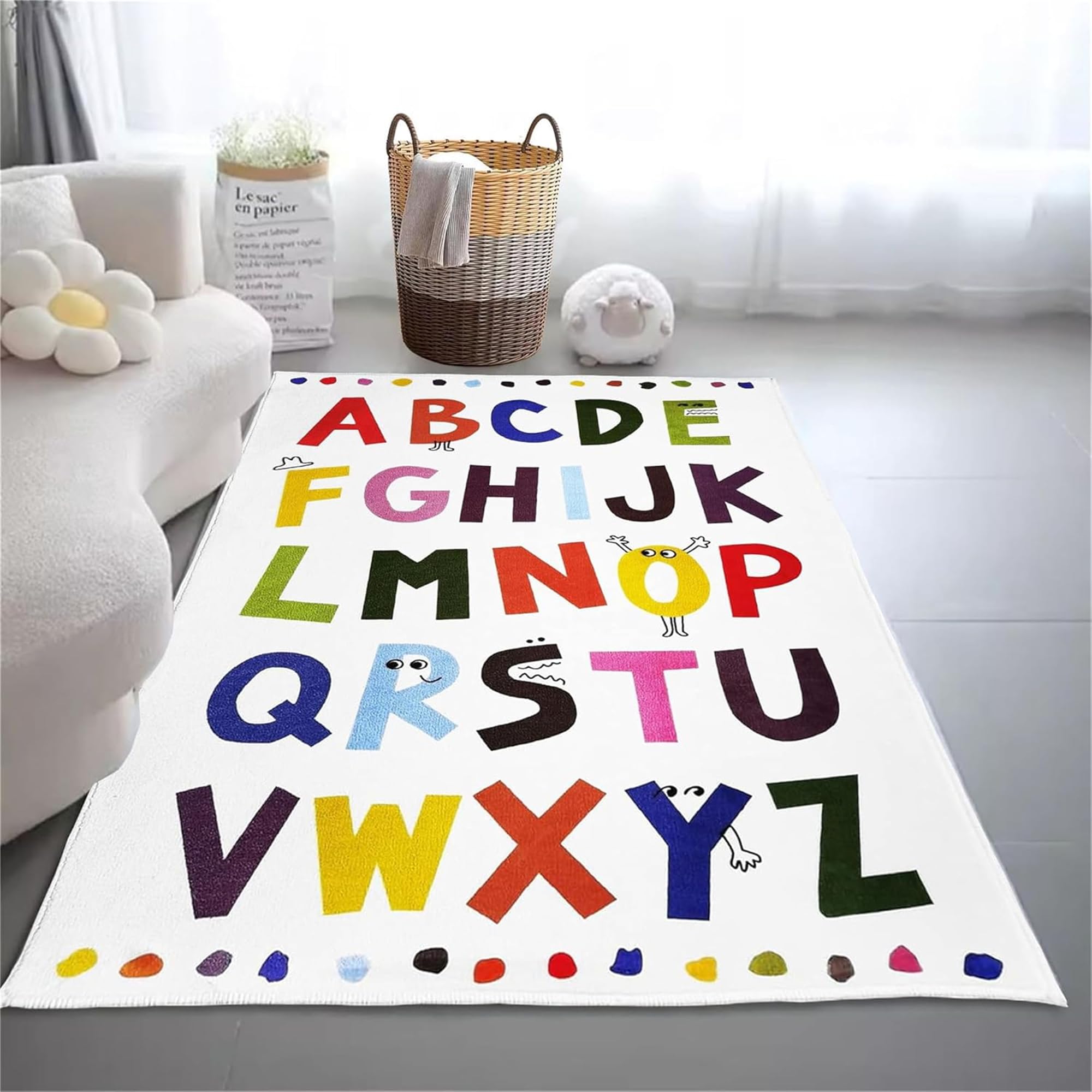 Apioiqa Funny Kids Play Rug for Playroom Nursery Rug, 4x6 Children Learning Playmat Carpet Learning ABC Alphabet Play Mat Soft Plush Educational Area Rug for Bedroom Classroom
